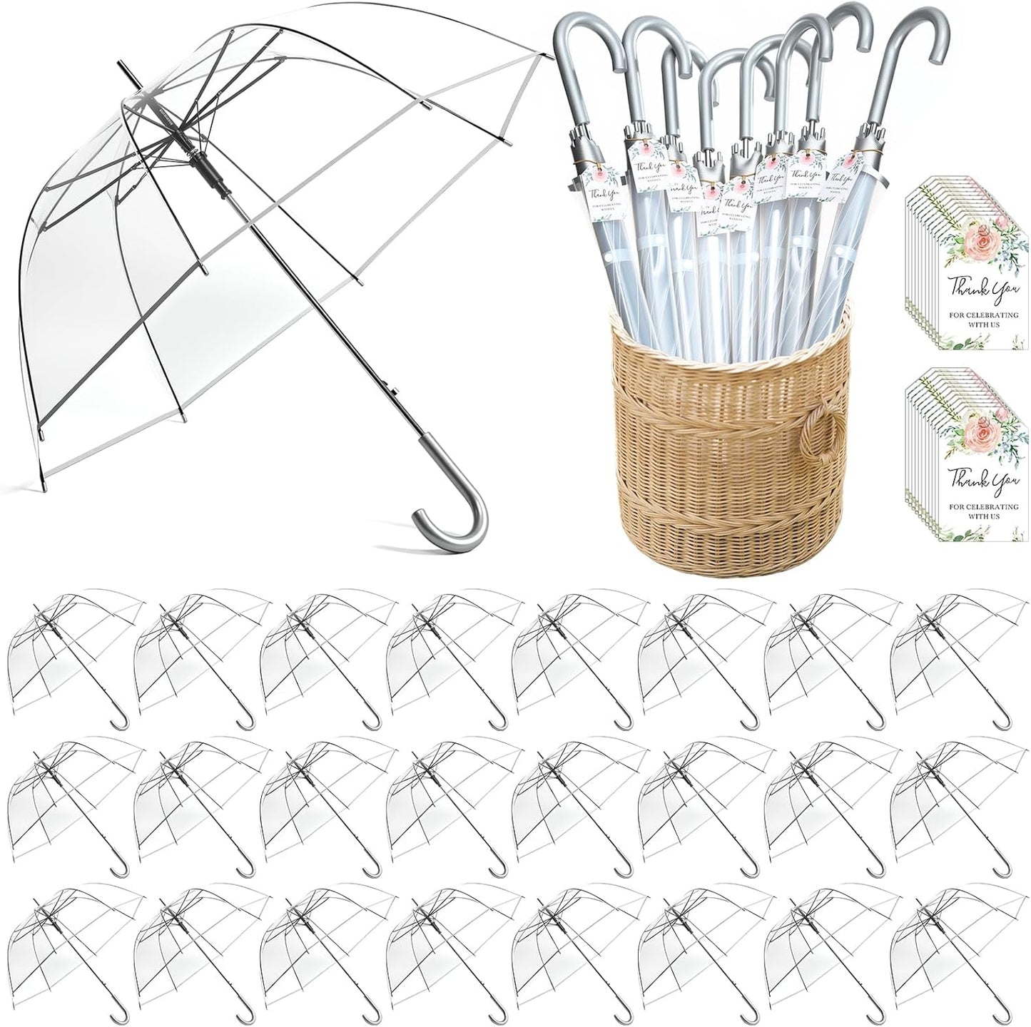 Wedding Favors for Guest Umbrella Gifts Bulk 52 Inch Large Dome Rain Windproof Stick Umbrellas with Thank You Tags and Rope Guest Souvenirs for Wedding Party Bridal Favors