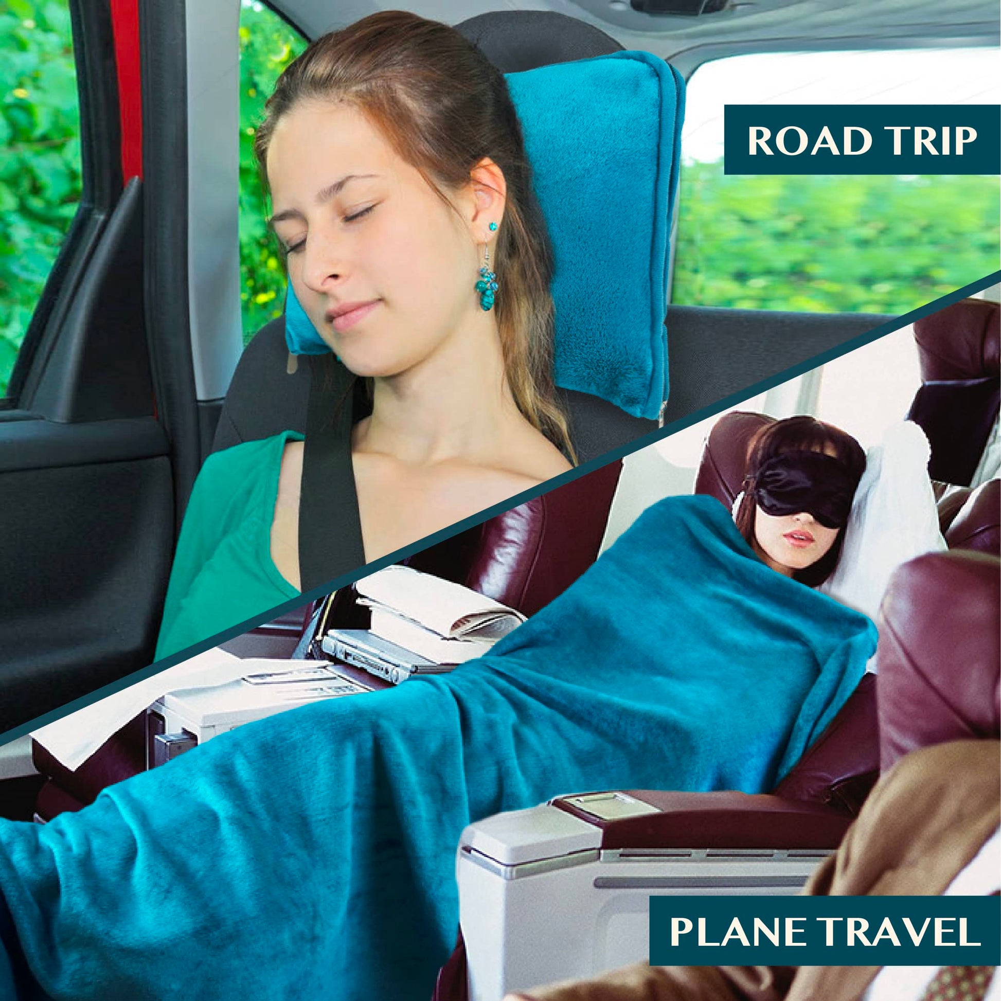 PAVILIA Travel Blanket Pillow, Soft Airplane Blanket 2-IN-1 Combo Set, Plane Blanket Compact
