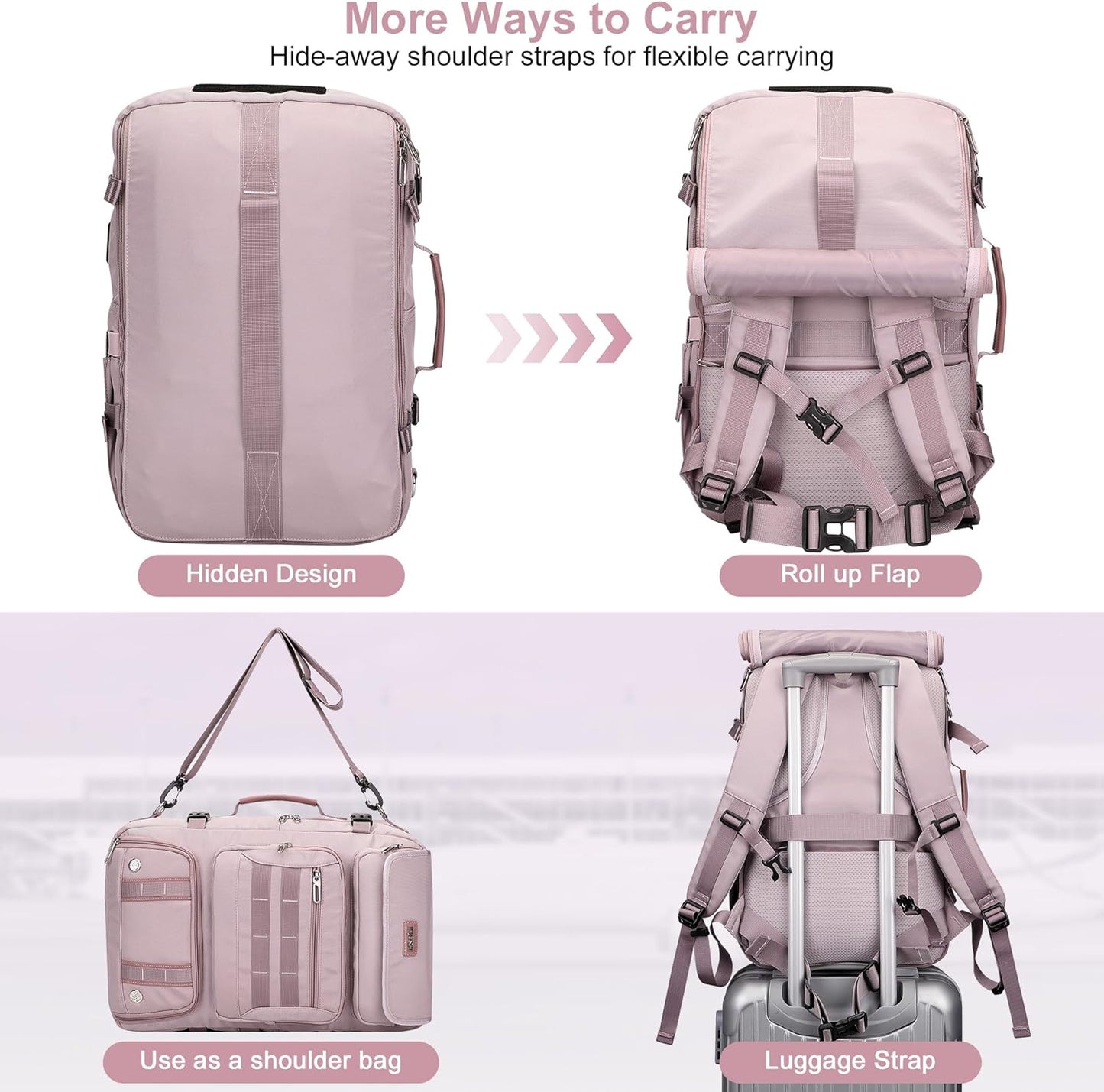 PIJUSHI Travel Backpack for Women Carry on Duffle Bag Backpack For Airplanes Luggage Rucksack with Shoe Compartment(PE048 Light Purple)