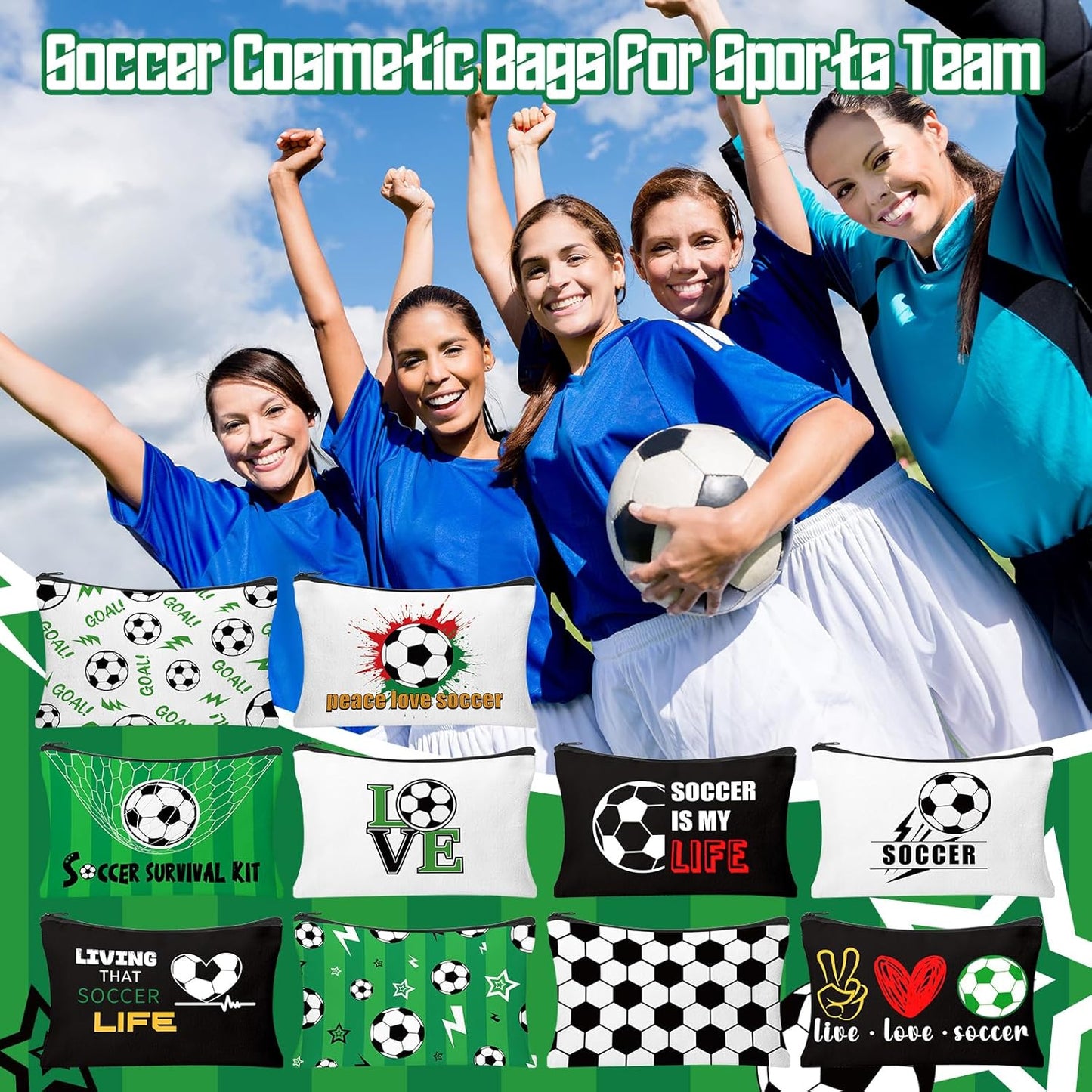 30Pcs Soccer Makeup Bags Soccer Cosmetic Bag Accessories for Women Travel Toiletry Pouch for Lover Players Sports Team Christmas Gifts