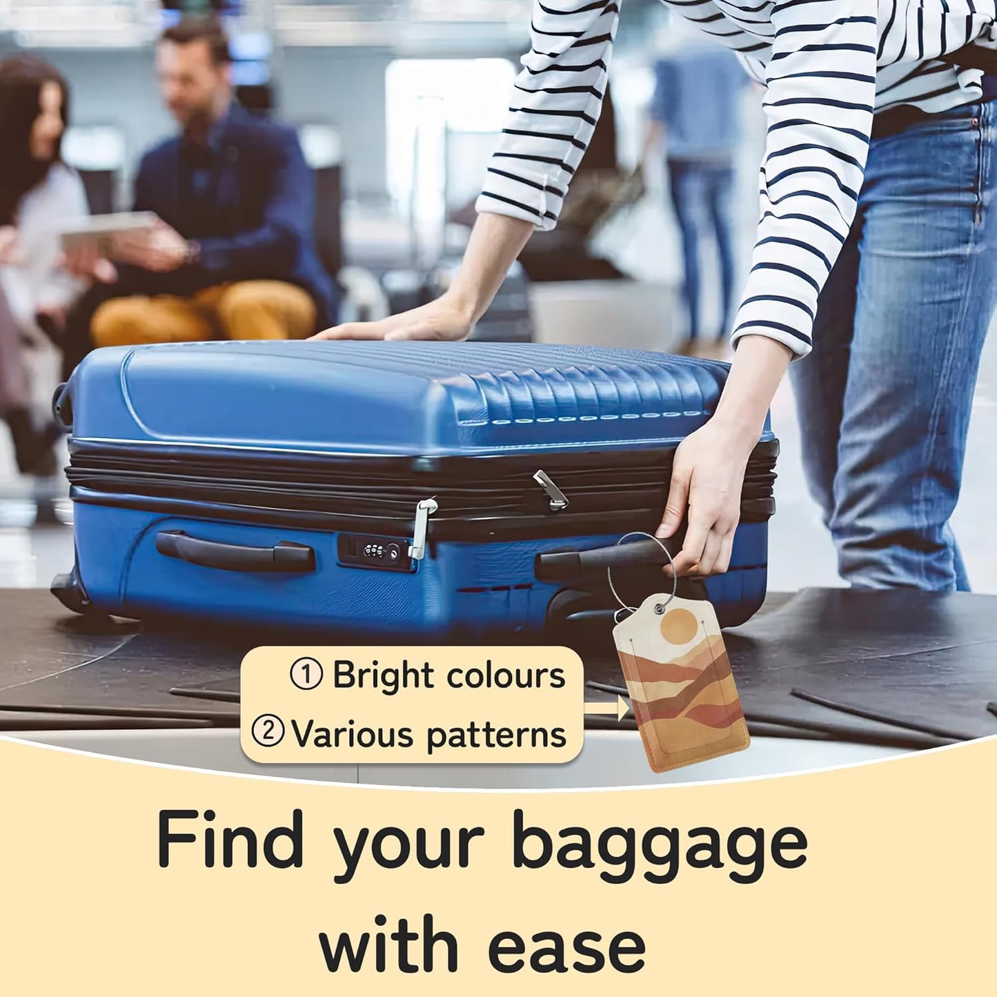 3 Pack Abstract Landscape Luggage Tags for Suitcases, Boho Sun Mountains Cute Leather Name Tag with Privacy Cover with Stainless Steel Loops, Travel ID Bag Tags for Women Men