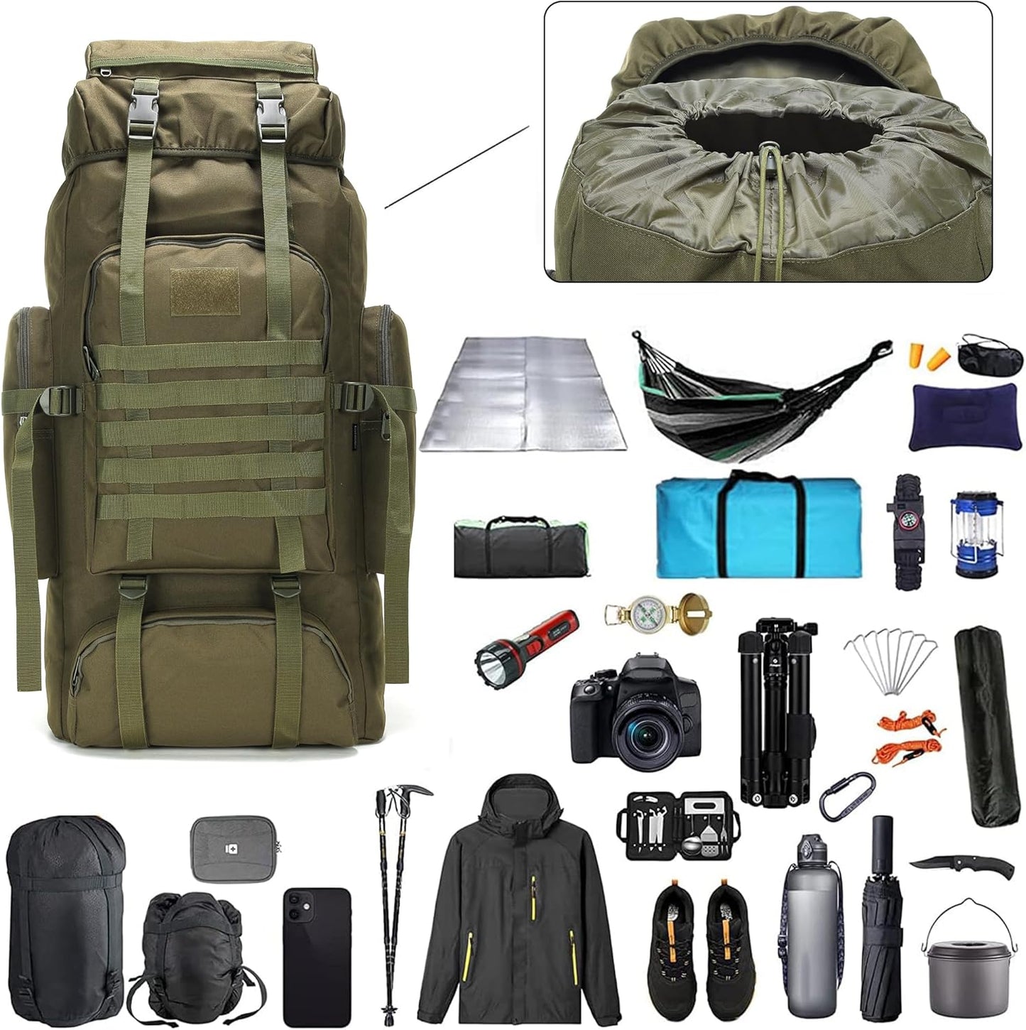Hiking Backpack for Men 70L/100L Camping Backpack Military Rucksack Molle 3 Days Assault Pack for