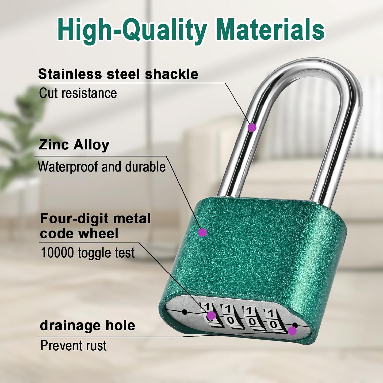 2pcs Combination Lock, 4-Digit Heavy Duty Combo Lock, Combination Padlock Outdoor Waterproof Gate