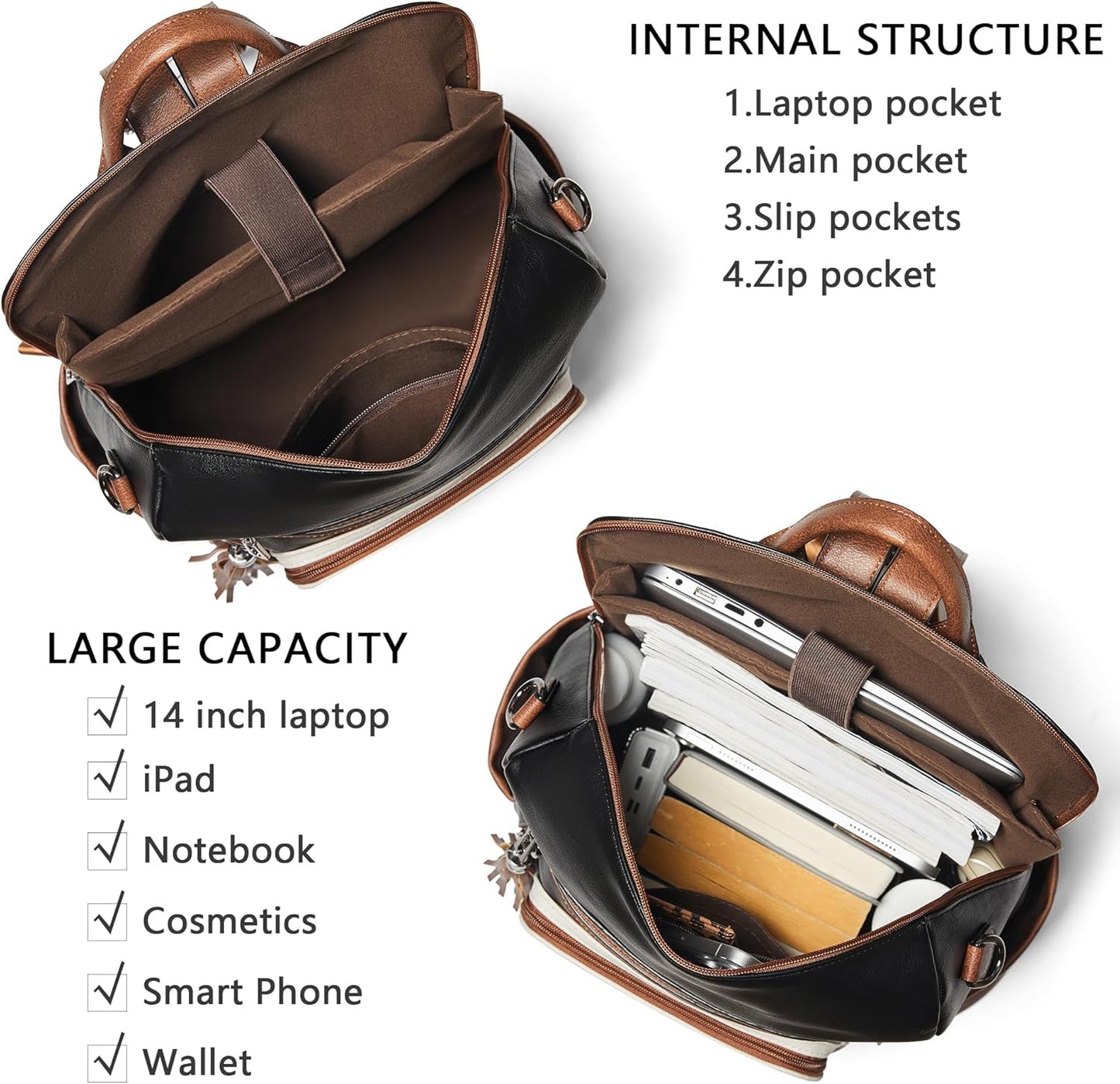 Shrrie Vegan Leather Laptop Backpack for Women 15.6 inch Work Backpack Fashion Travel Backpack Purse for Business College