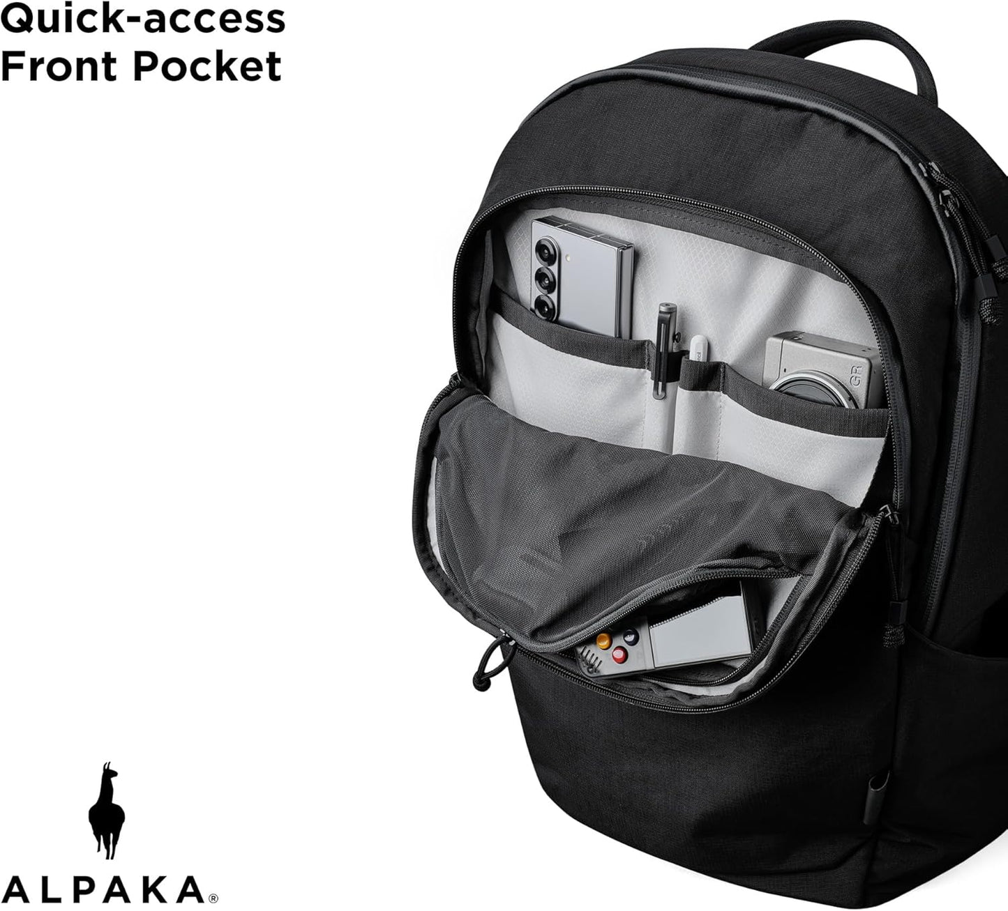 ALPAKA Bravo Backpack 23L - Laptop Backpack Fits 16 Inch Computers, Water Bottle Holders, Fleece Lined Protection, Business Commuter Bag, Weatherproof Black Axoflux Material