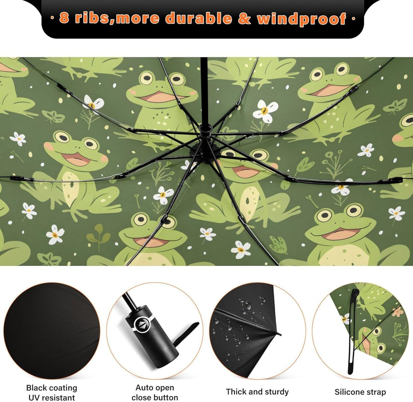 Automatic Folding Umbrella Windproof Strong, UV Protection Compact Black Gothic Moon Spider Webs and Bats Sun Rain Sun Rain Travel Umbrellas for Women Men