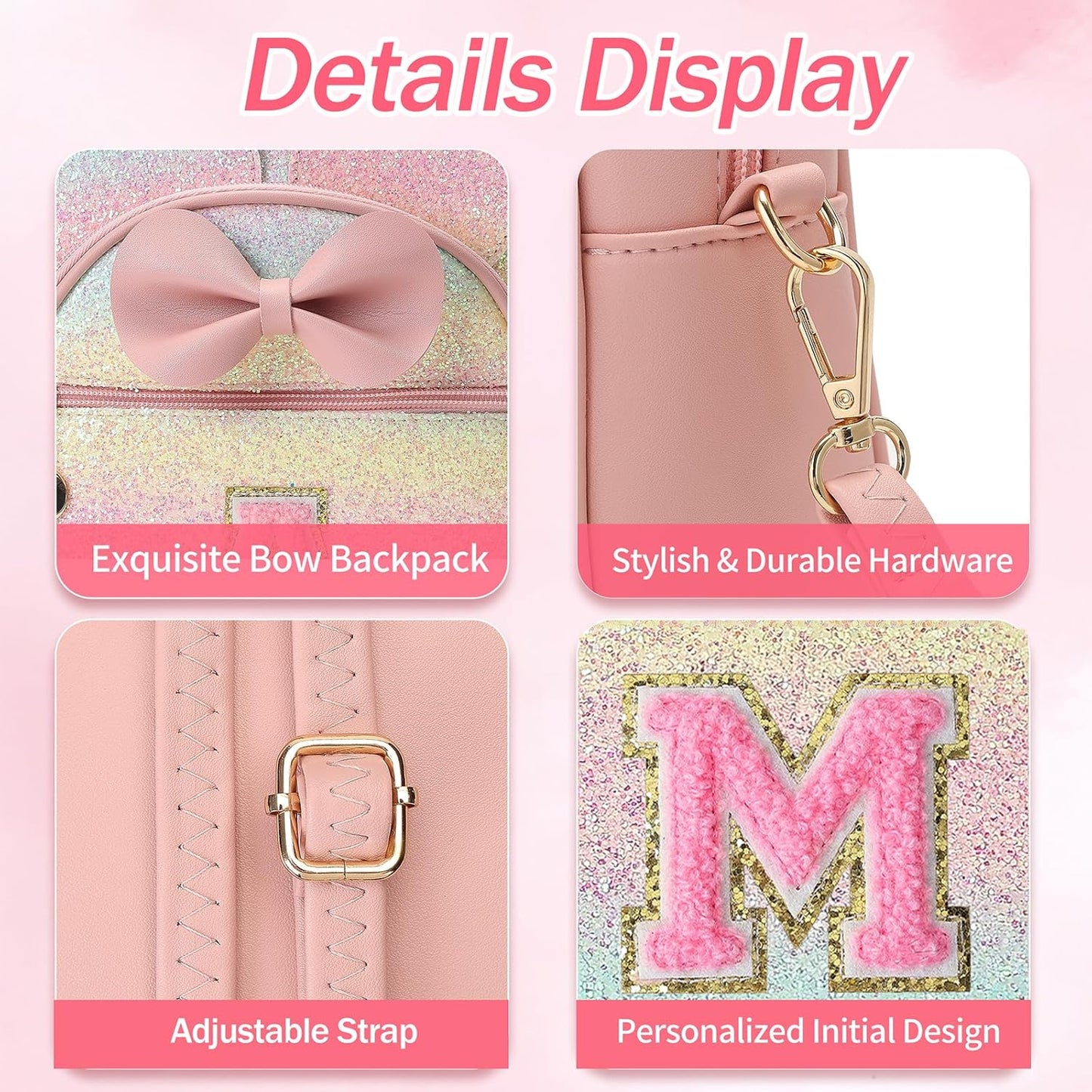 Christmas Birthday Gift for 2 3 4 5 6 7 8 9 10 Year old Girls Personalized Initial Mini Backpack Purse for Toddler Kids-Shine-M