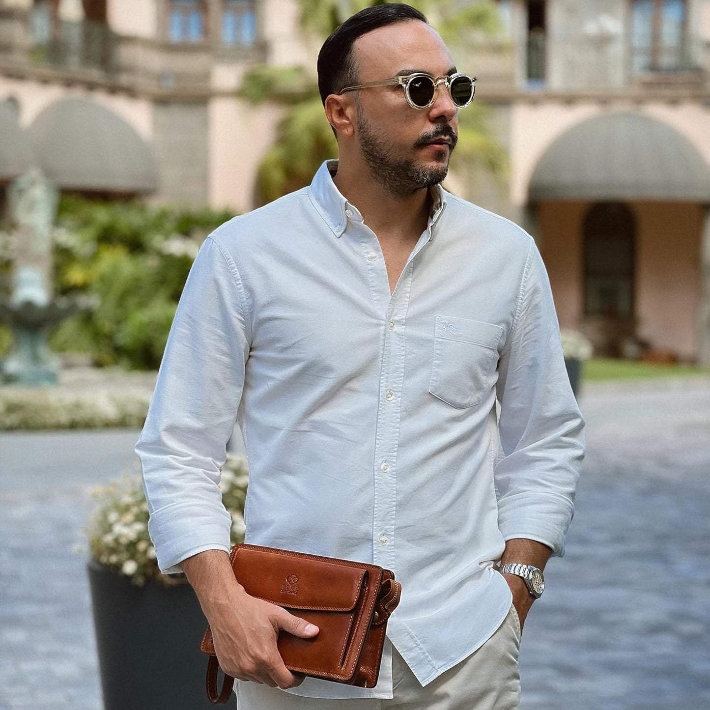 Time Resistance Leather Clutch for Men Organizer Wrist Bag Briefcase Handmade in Italy Gift Box Included