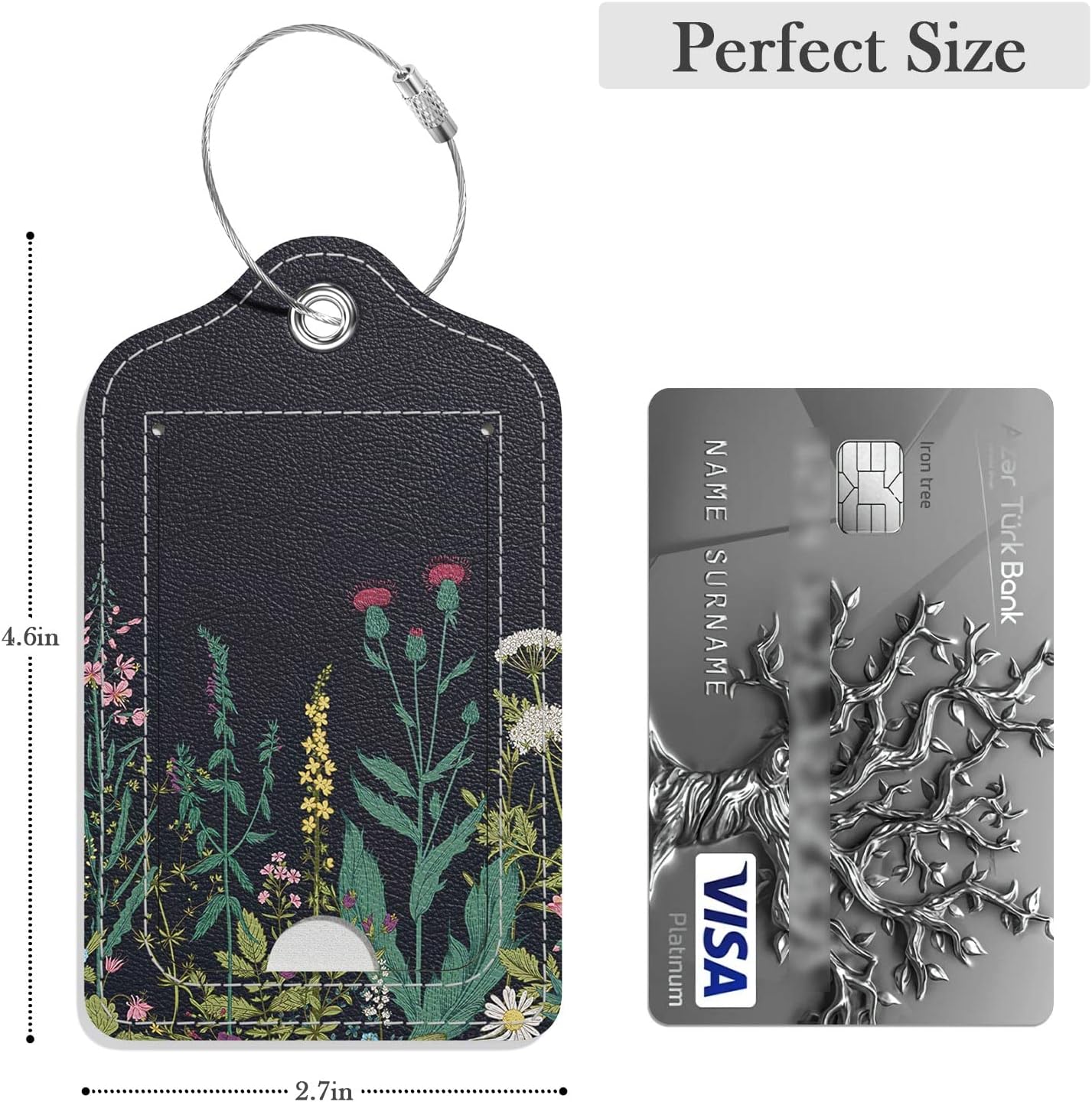 Luggage Tags for Suitcase, 2 Pack PU Leather Travel Cruise Luggage Tag with Privacy Flap, Name ID Label and Metal Loop for Women Men Suitcase Baggage Bag Backpack Instrument, Midnight Flowers