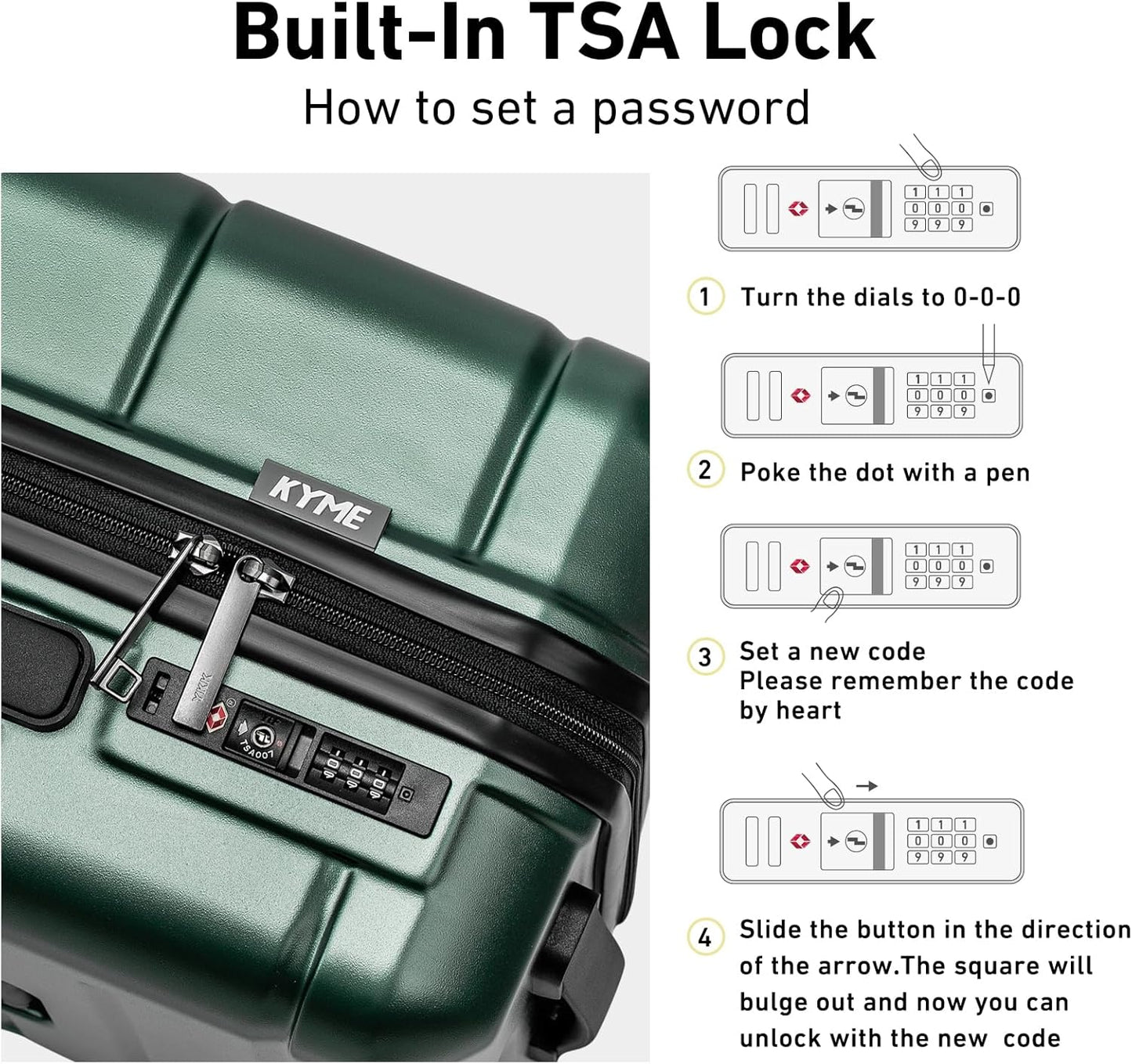 KYME Luggage Sets 2 Piece Hardshell 20"/24" Suitcases with Spinner Wheels Hardside Suitcase Set with TSA Lock Lightweight Travel Luggage Set with Cup Holder for Women Men Green