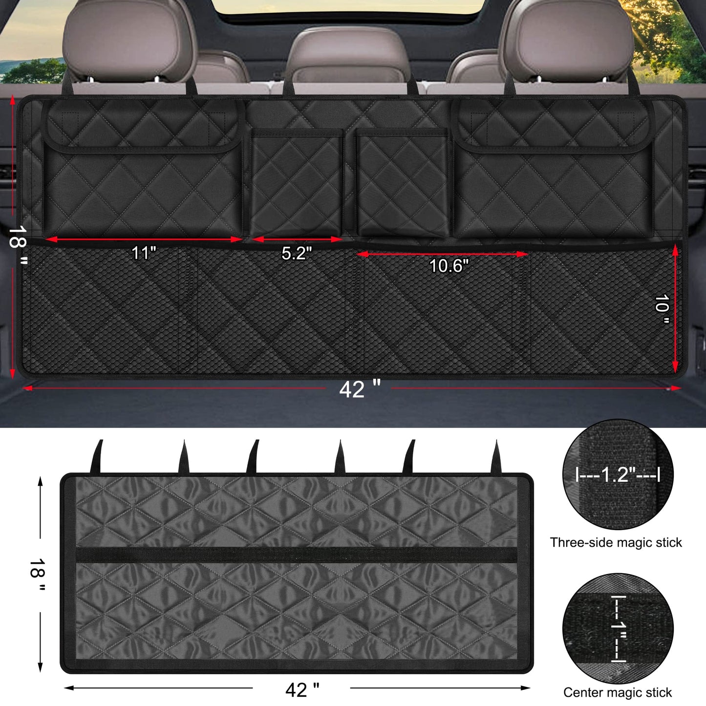 Femuar Car Trunk Organizer, Large Capacity Backseat Trunk Organizer (42"*18"), Collapsible Car