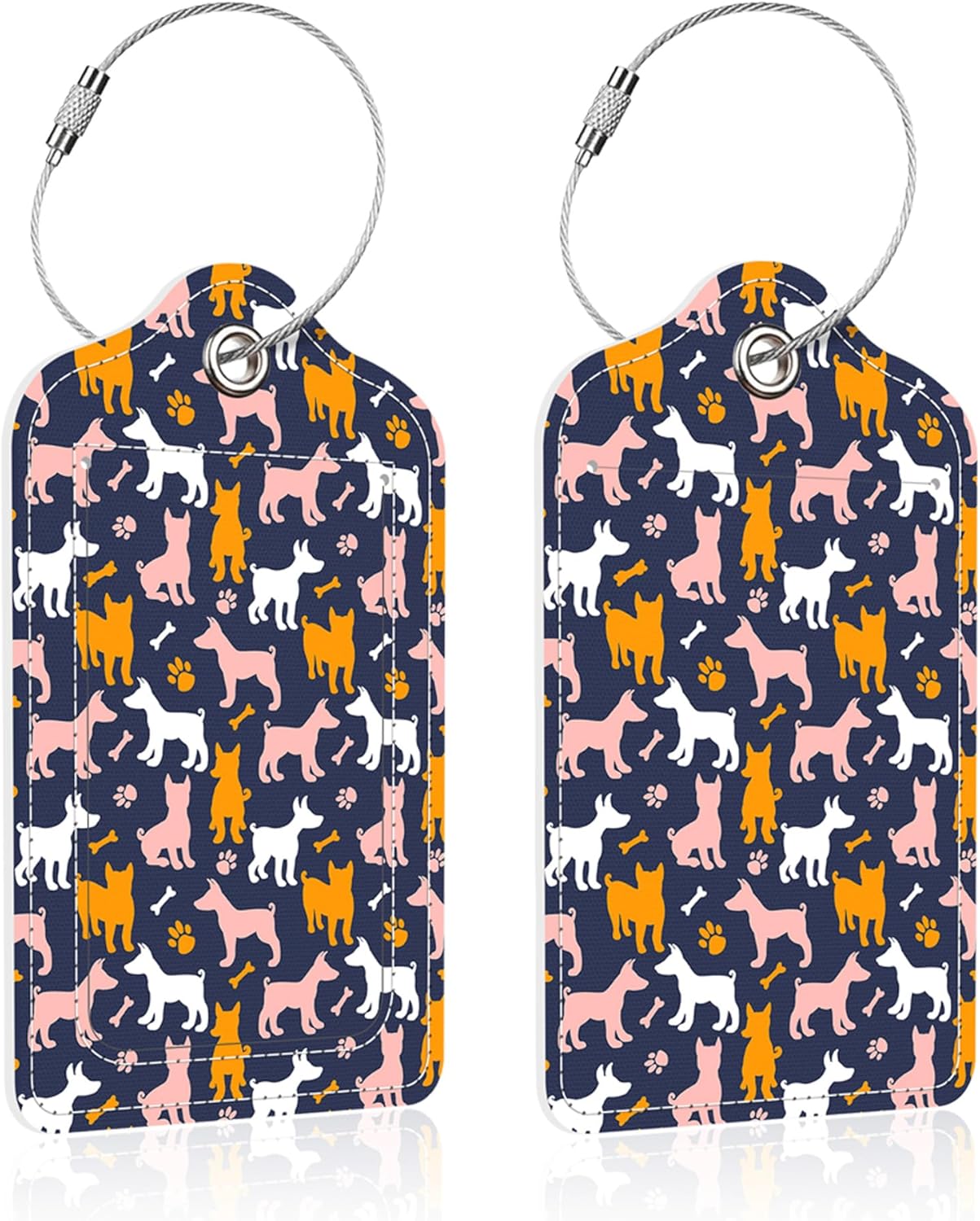 2 Pack Luggage Tag for Suitcase,Dog Silhouette PU Leather Suitcase Tags Identifiers with Privacy Name Address Labels and Steel Loop for Women Men Travel