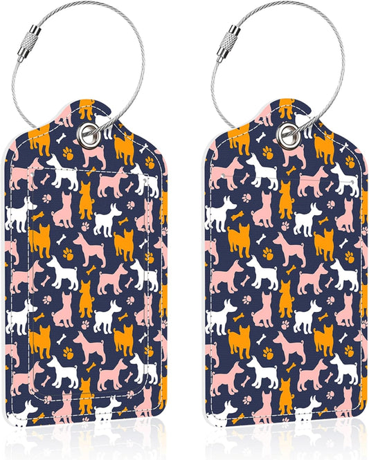 2 Pack Luggage Tag for Suitcase,Dog Silhouette PU Leather Suitcase Tags Identifiers with Privacy Name Address Labels and Steel Loop for Women Men Travel