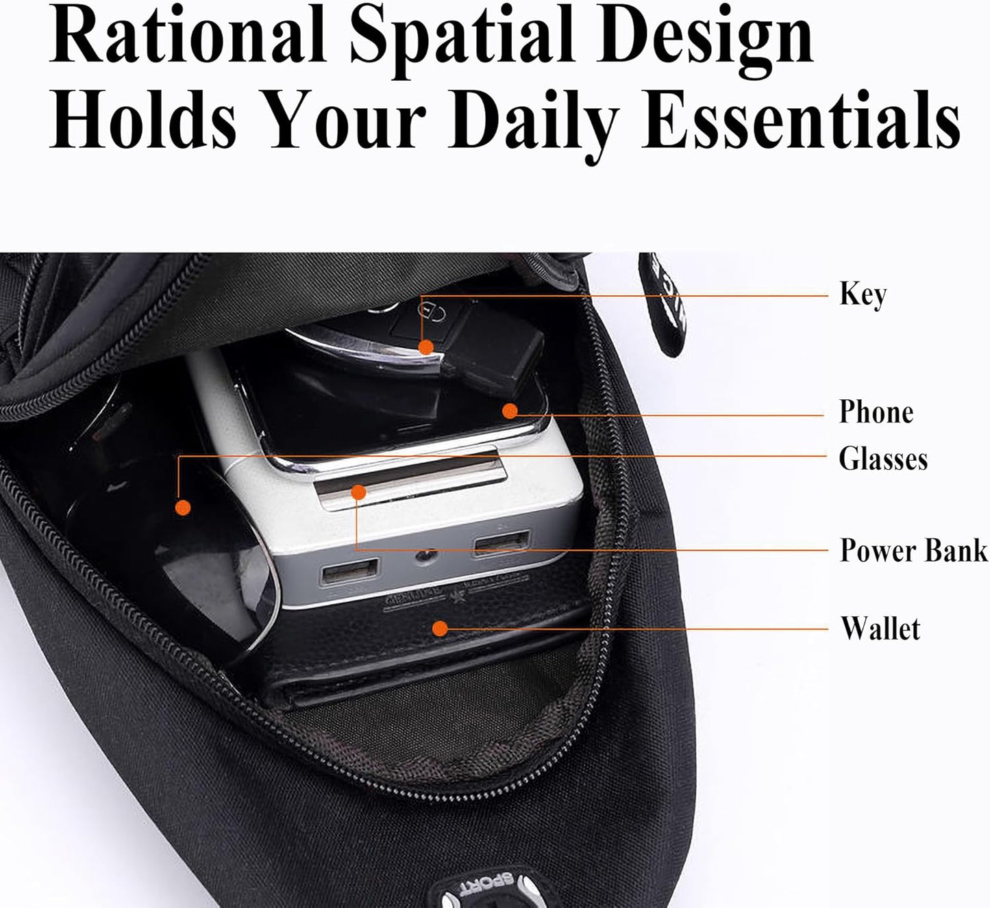 Sling Bag for Men Women, Unisex Crossbody Chest Bag, Multi-Pocket Lightweight Daypack for Travel Hiking