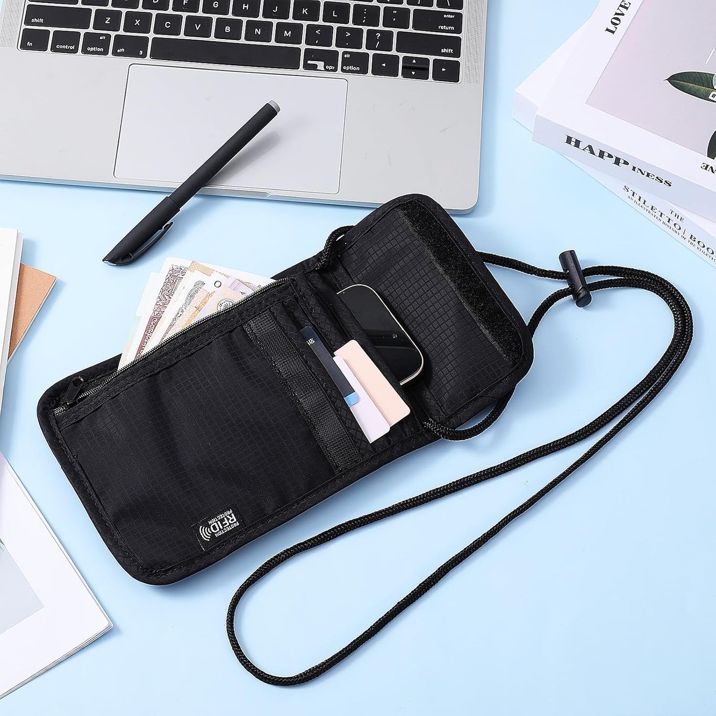 RFID Blocking Holder Travel Neck Wallet Neck Pouch Family Passport Holder Organizer Case Security Lightweight Passport Travel Wallet for Women Men