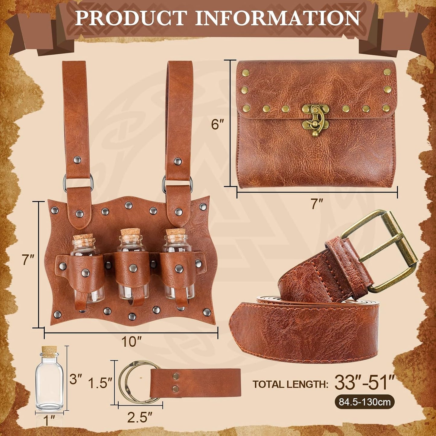 Renaissance Costume Accessories Belt Pouch Medieval Belt Bag Viking Waist Bag Potion Bottles Pirate for Cosplay Festival LARP Halloween Women Men Christmas Gifts