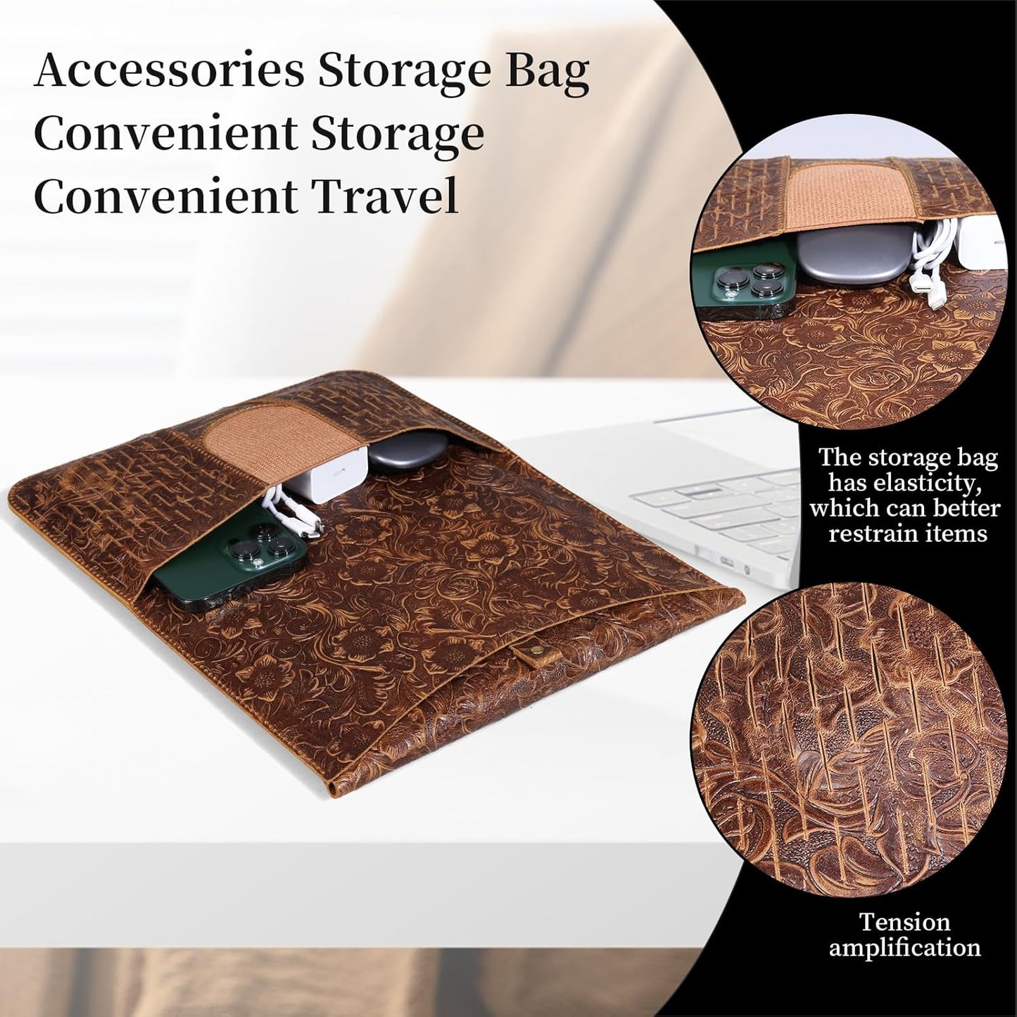 Gexmil Genuine Laptop Sleeve 16 inch, 15-15.6 Inch Laptop Cover Compatible with MacBook Pro 16 M4 M3 M2 M1, HP Acer Dell Lenovo ASUS Notebook, Computer Sleeve Bag with Pocket, Floral Brown