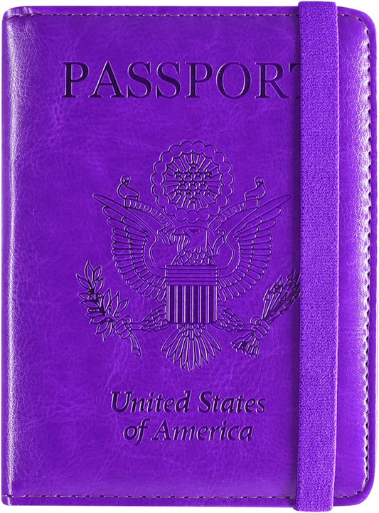 ACdream Unisex Purple Faux Leather Passport and Vaccine Card Holder with RFID Blocking, 8.5" x 6"