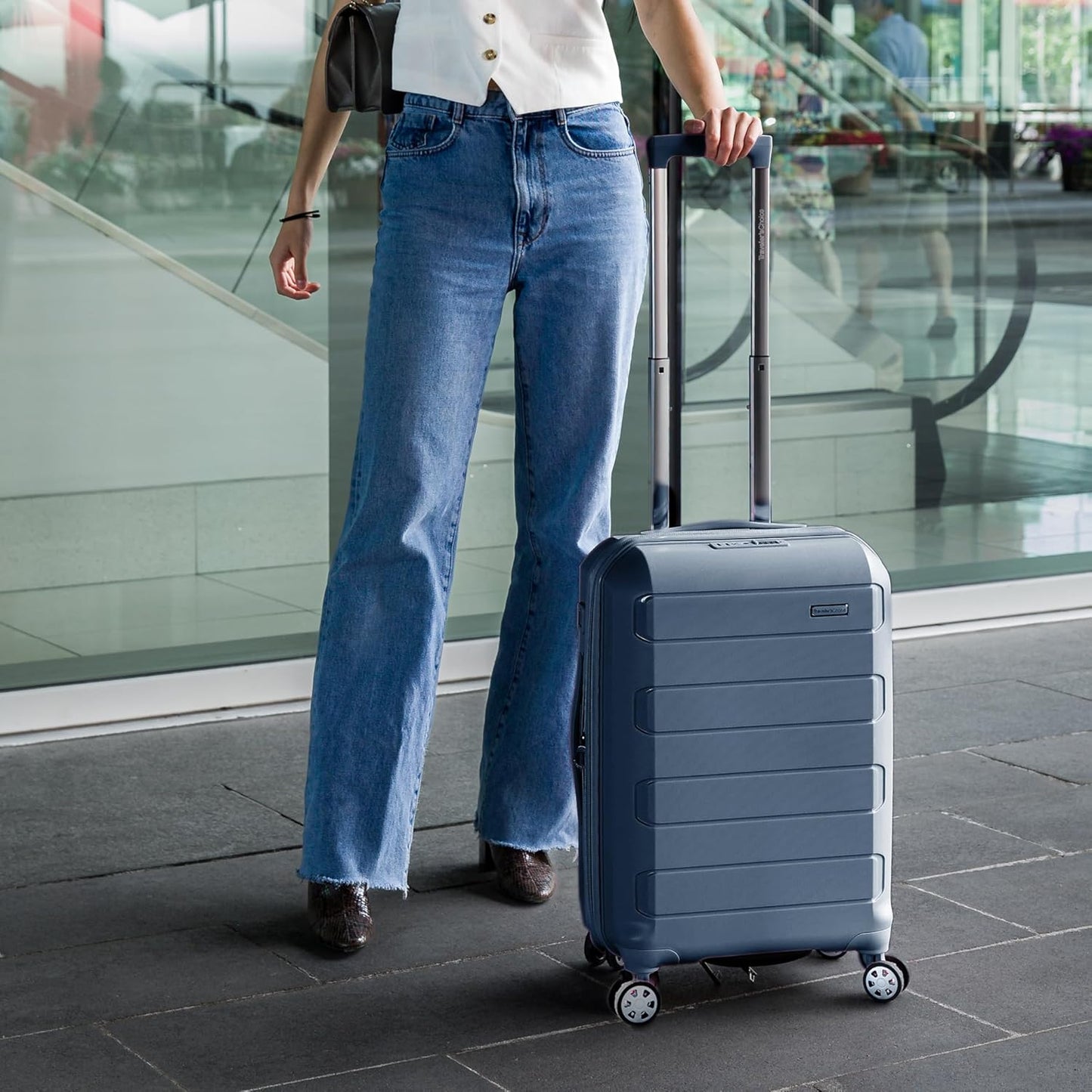 Traveler's Choice Pagosa Indestructible Hardshell Expandable Spinner Luggage, Slate Blue, 30-Inch Large