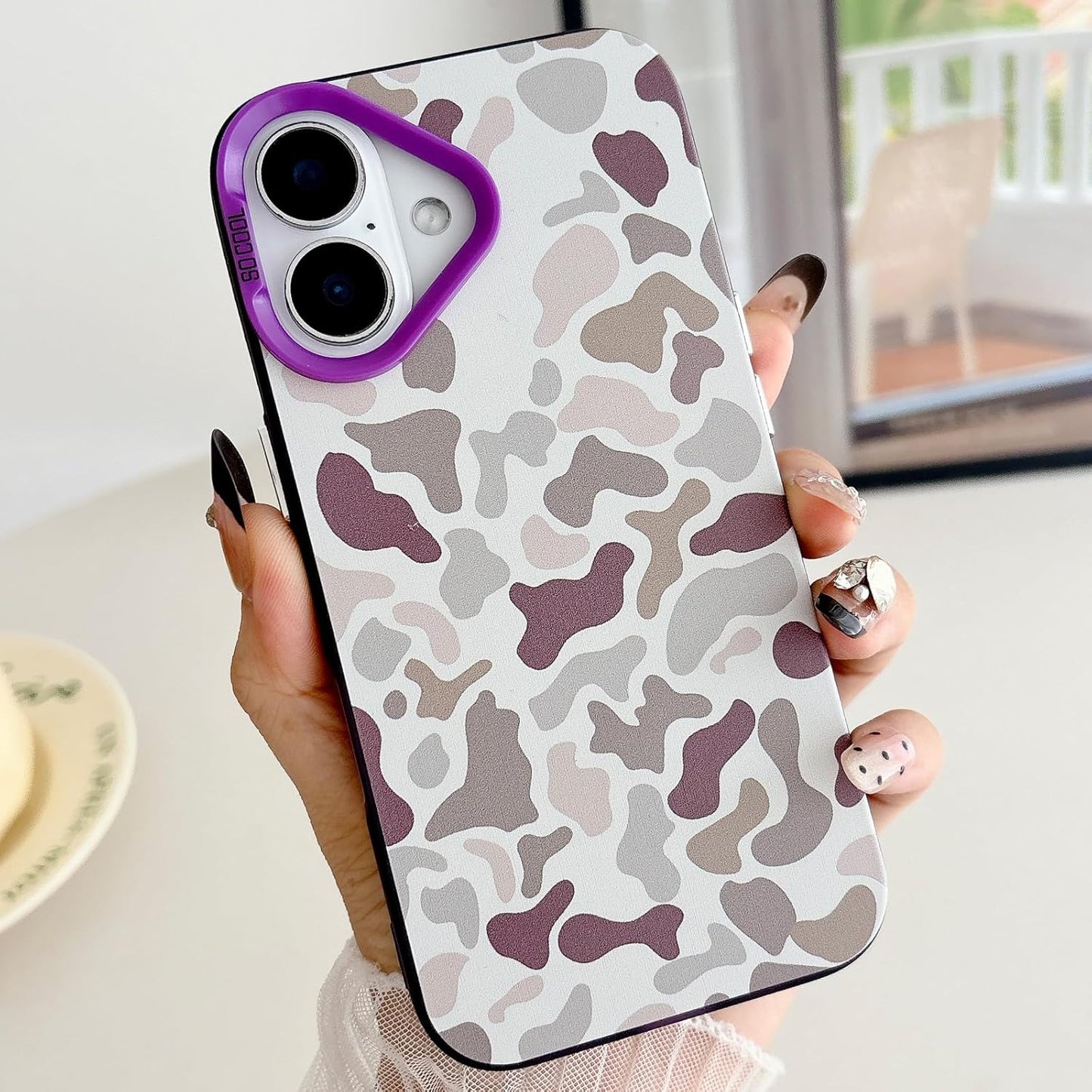 for iPhone 16 Case, Vintage Camo Pattern Design for Men Boys Teens, Cool Camouflage Shockproof Protective Cover for Girls Women - Purple