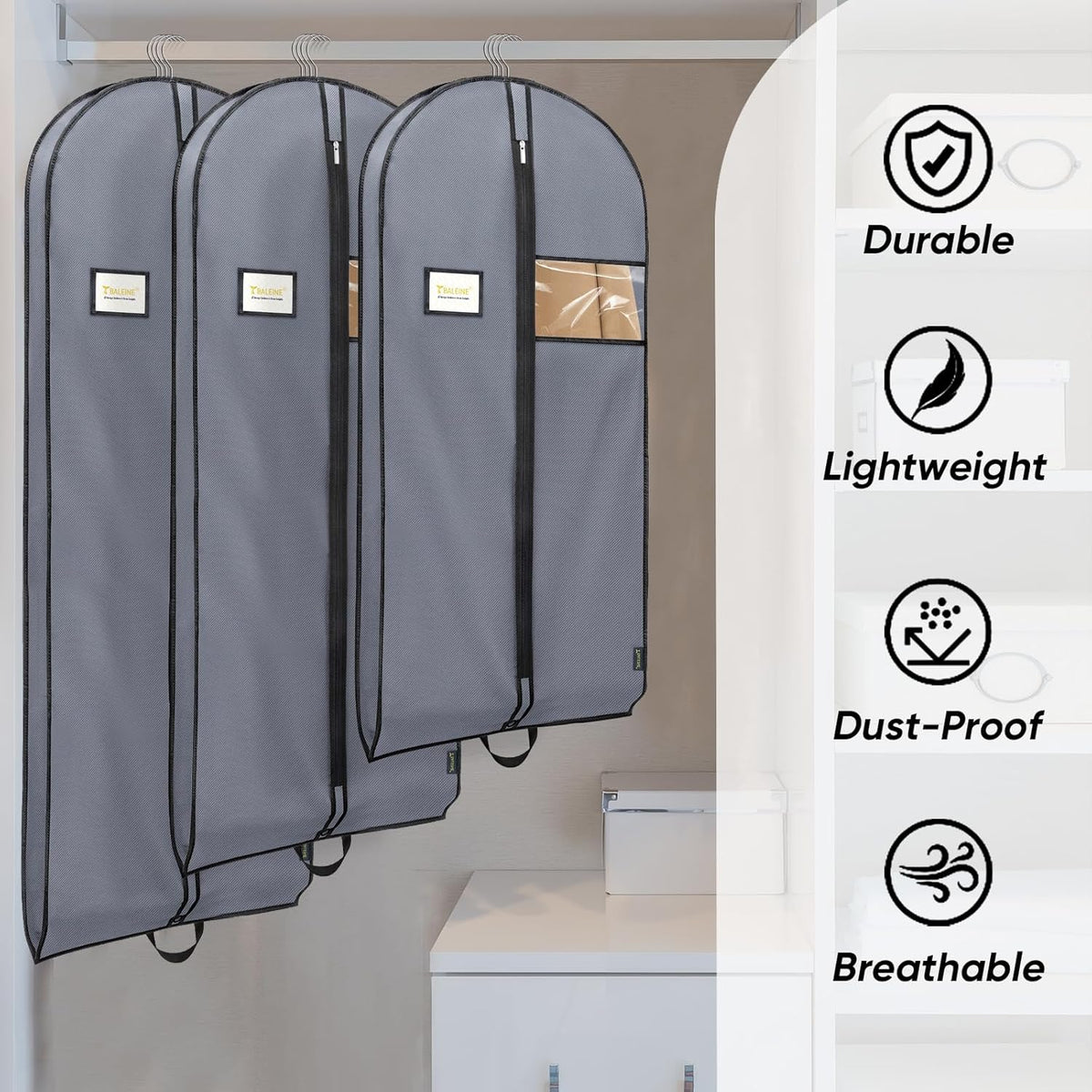BALEINE 5PK Heavy Duty Garment Bag with Shoe Storage Travel Bag for Dresses, Suit, Coats Travel
