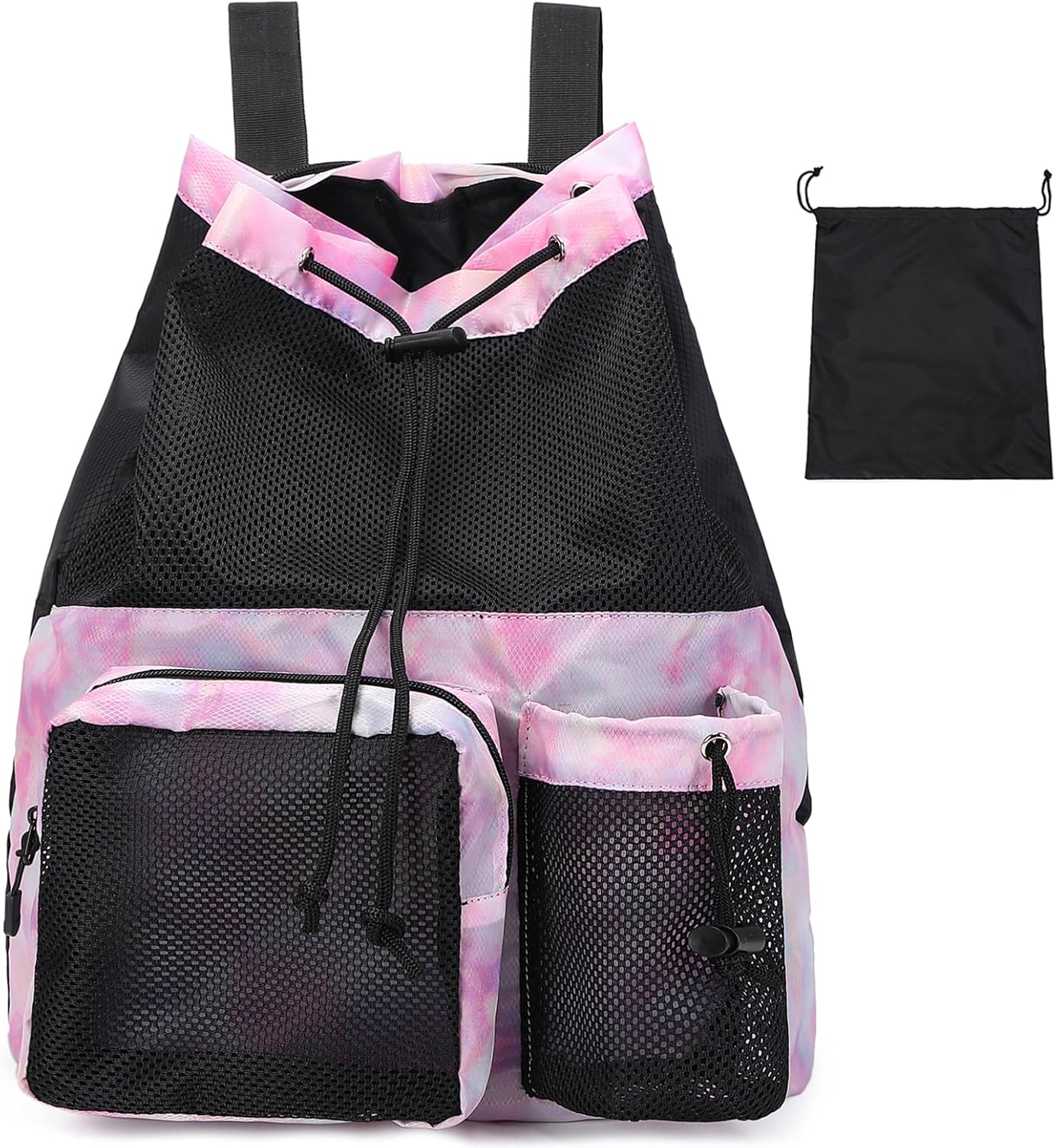 Lohol Large Mesh Drawstring Backpack with Shoe Bag, Durable Swimming String Sack with Handle for Sports Gym Yoga Beach Travel