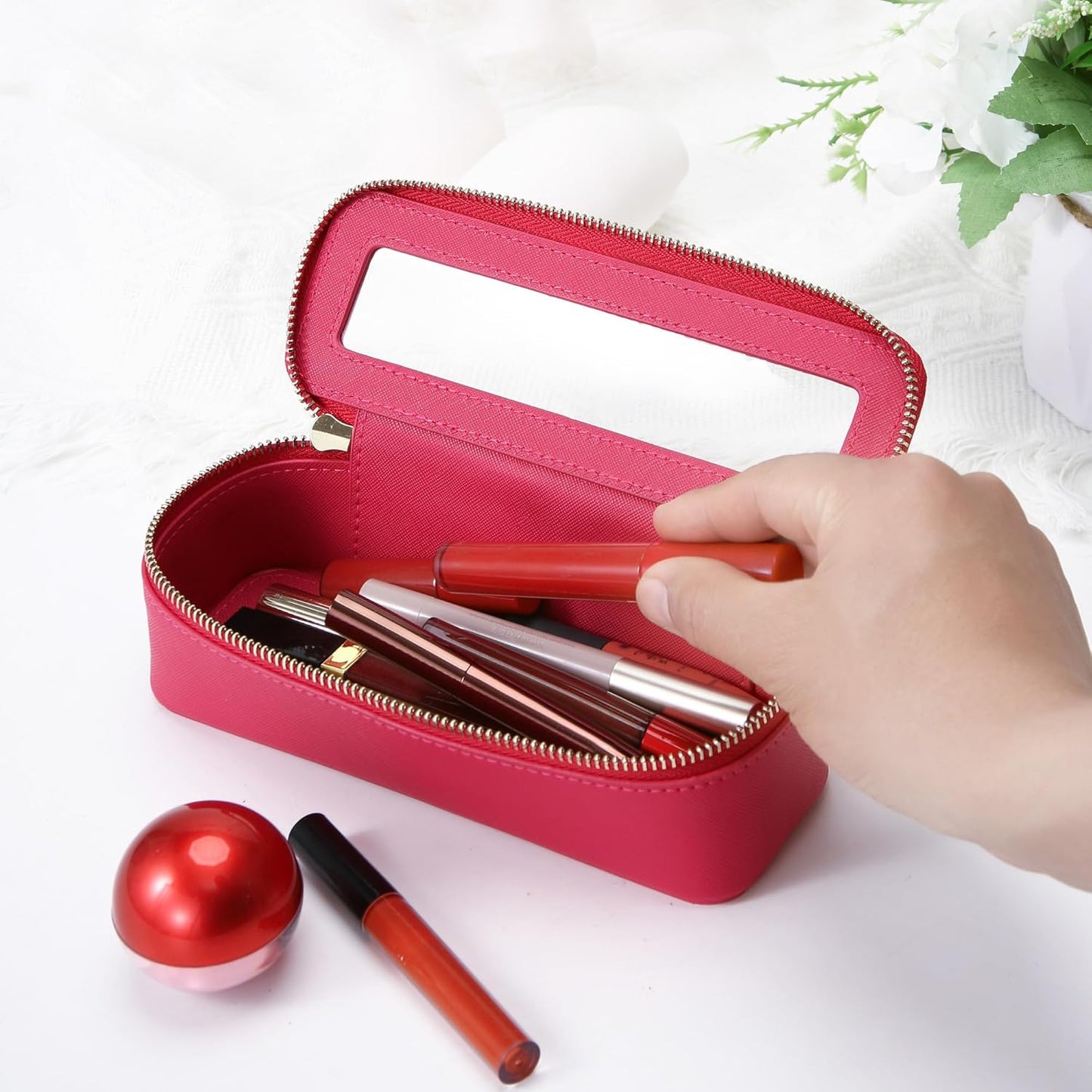 Aveniee Clear Makeup Brush Bag, Slim Brush Holder Cosmetic Case, Small Travel Toiletry Bag for