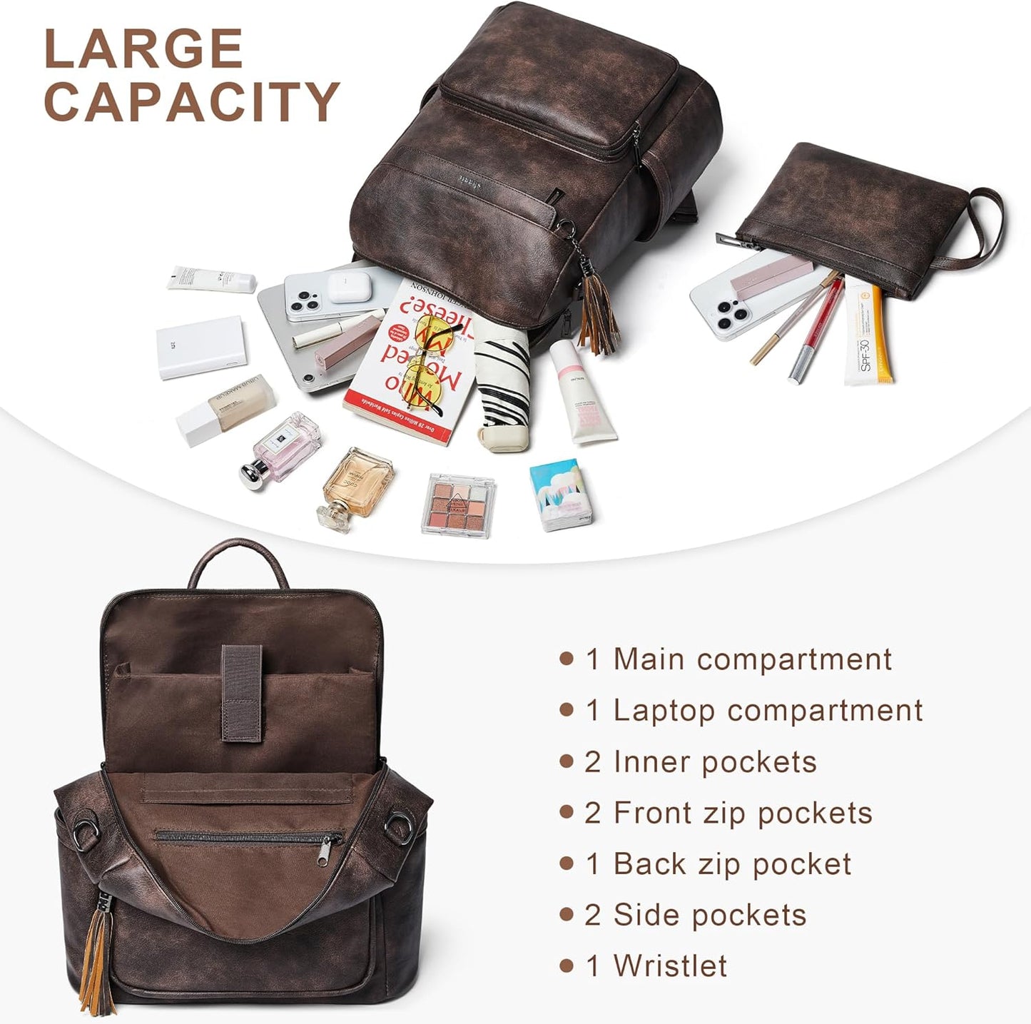 Shrrie Vegan Leather Laptop Backpack for Women 15.6 inch Work Backpack Fashion Travel Backpack