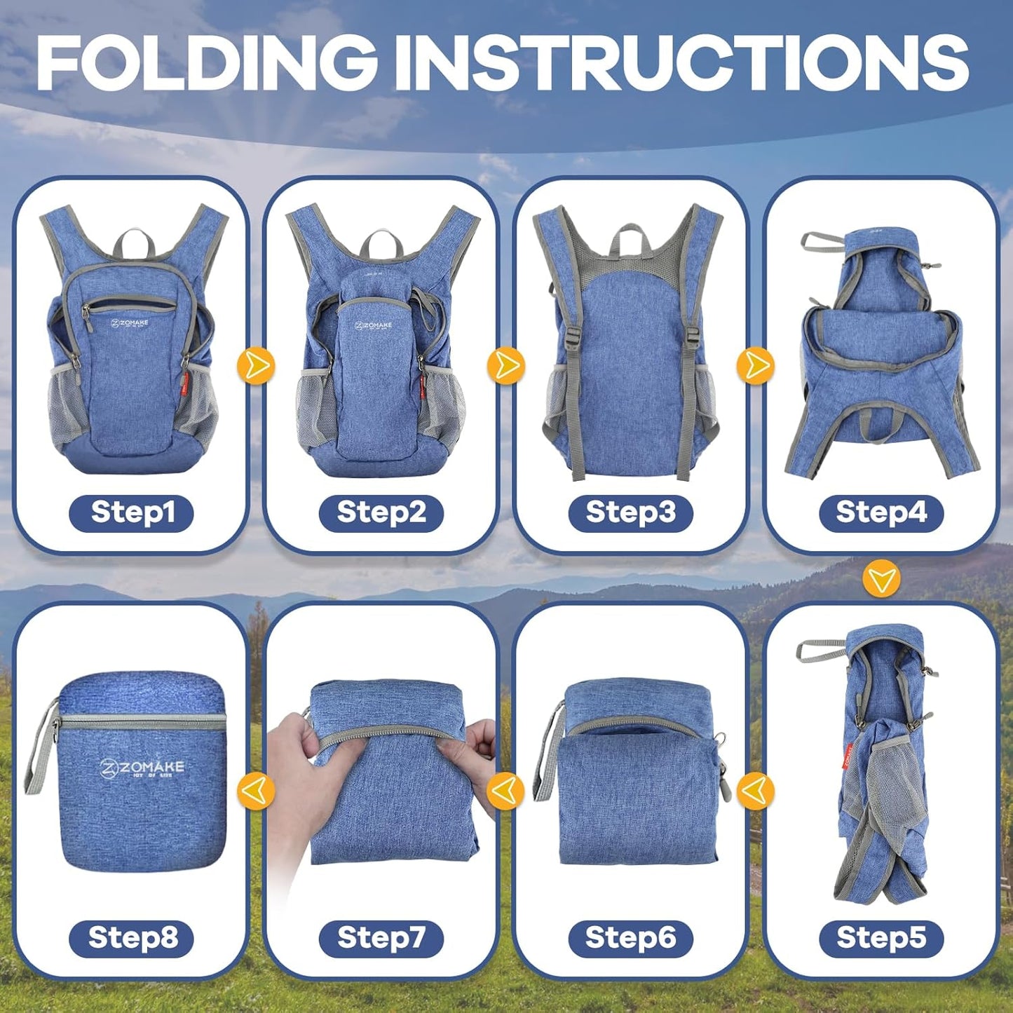 ZOMAKE Ultra Lightweight Packable Backpack 10L,Small Foldable Backpacks Hiking Water Resistant Collapsible Daypack for Women Men(Dark Blue-A1)