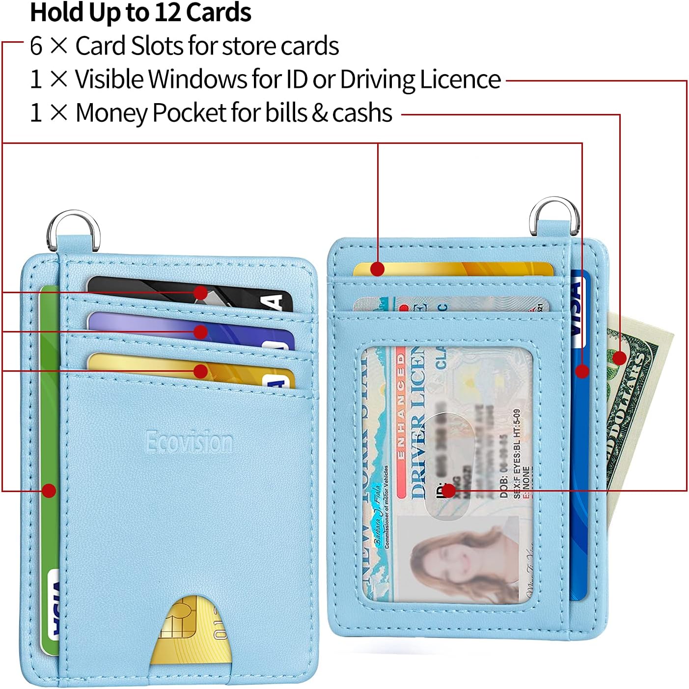 EcoVision Slim Minimalist Front Pocket Wallet, RFID Blocking Credit Card Holder Wallet with Detachable D-Shackle for Men Women