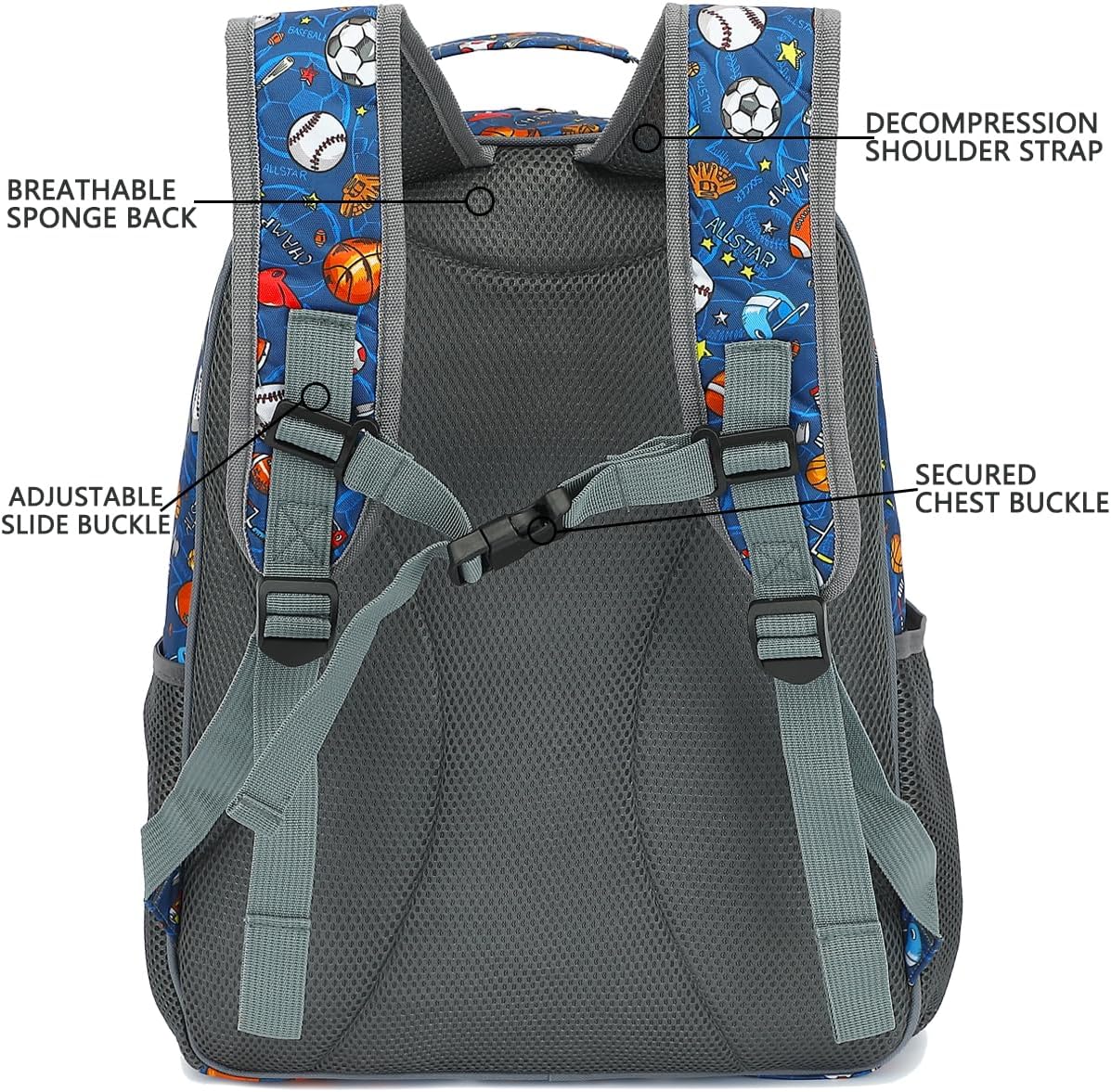 FlowFly Kids Backpack for Toddler Boys Girls, Simple Lightweight Bookbag for Daycare Kindergarten Elementary School Travel, Small Modern Bag (Large), Football