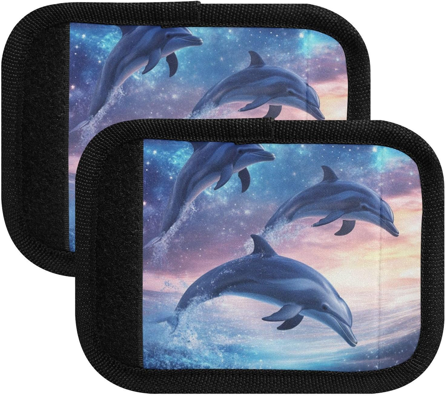 Lovely Dolphins Shine Blue 2 Pack Luggage Handle Wraps Covers for Suitcase Identifiers Bag Tags Travel Accessories
