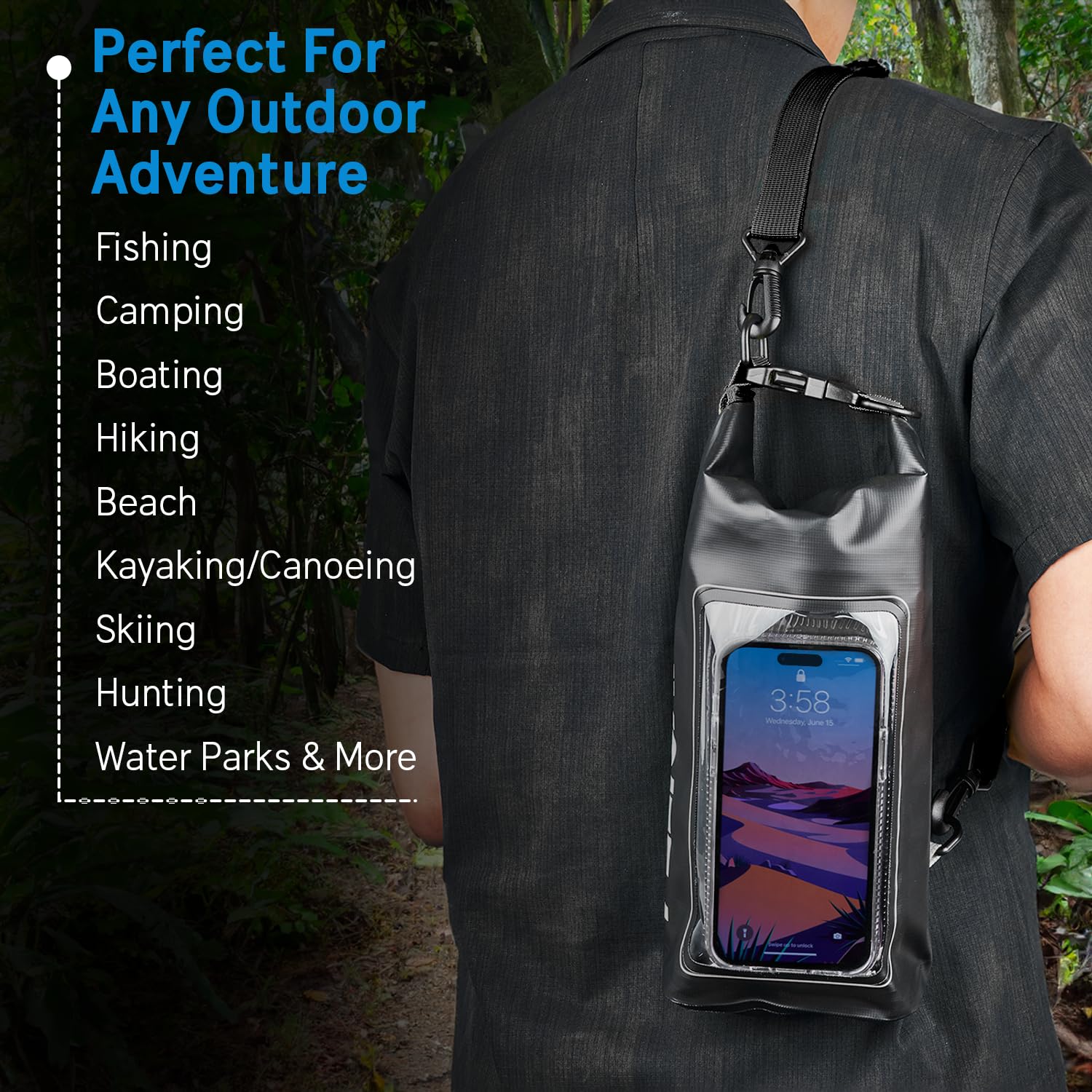 Pelican Marine IP68 Waterproof Dry Bag 2L with Phone Pouch/Case - Black