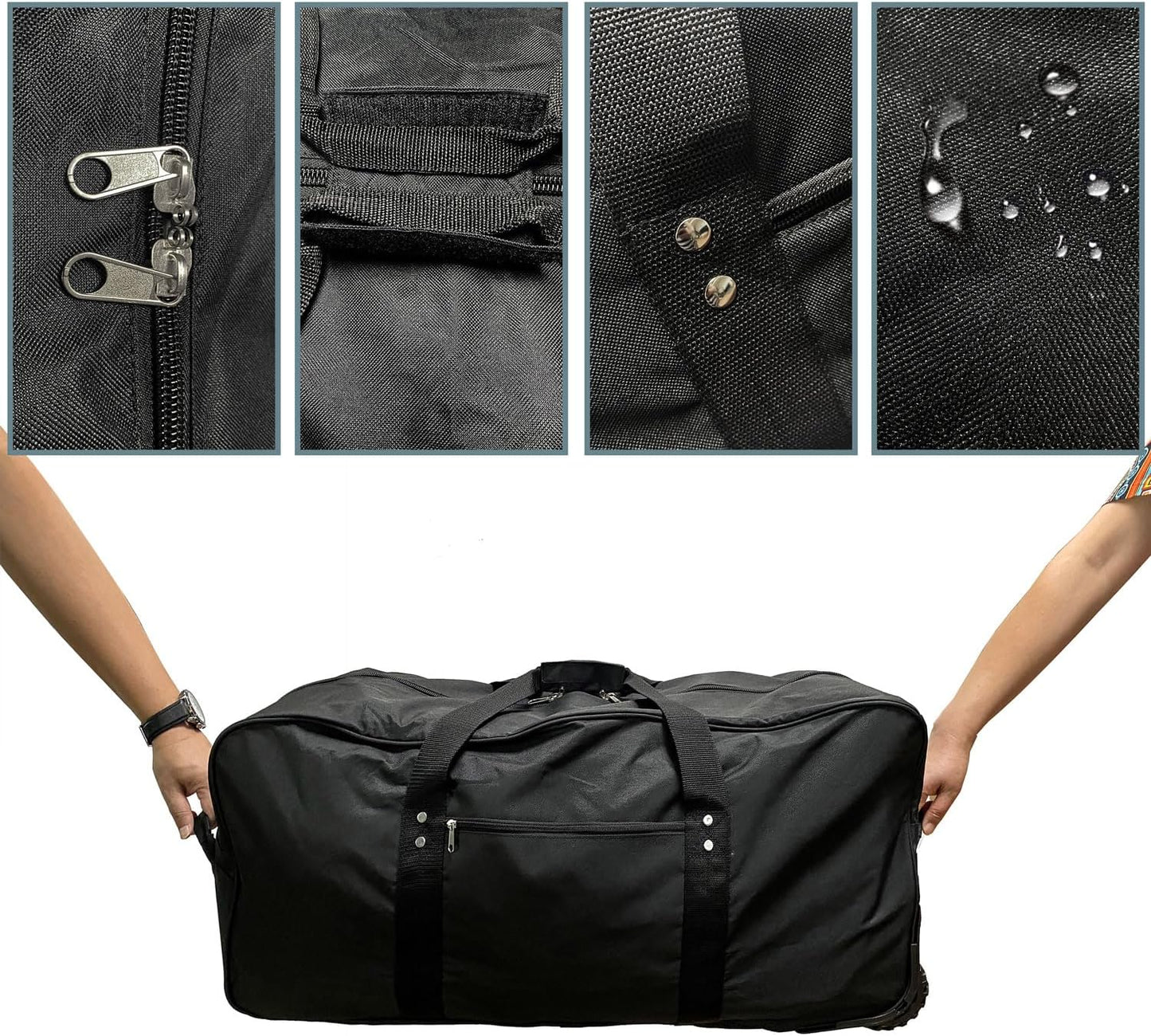 29-Inch Foldable duffle bag with Wheels - Extra Large Rolling Duffel Bag with Wheels, Foldable Heavy-Duty Cargo Duffel for Travel, Camping & Moving, Water-Resistant 600D Oxford, Black