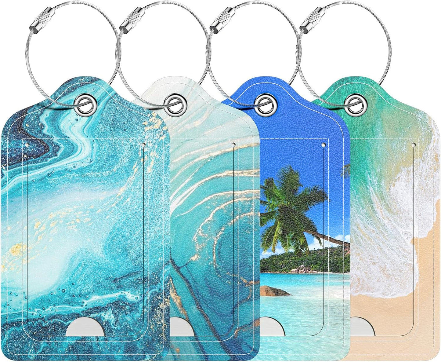 4 Pack PU Leather Luggage Tags for Suitcase, Travel Cruise Luggage Tag with Privacy Flap, Name ID Label and Metal Loop for Women Men Baggage Handbag School Bag Backpack, Beach