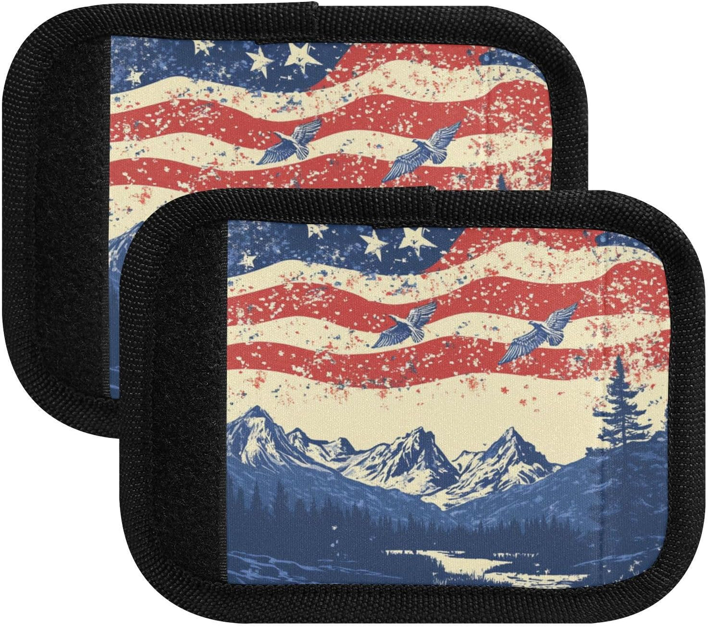 July 4th Flags Mountains Blue 2 Pack Luggage Handle Wraps Covers for Suitcase Identifiers Bag Tags Travel Accessories