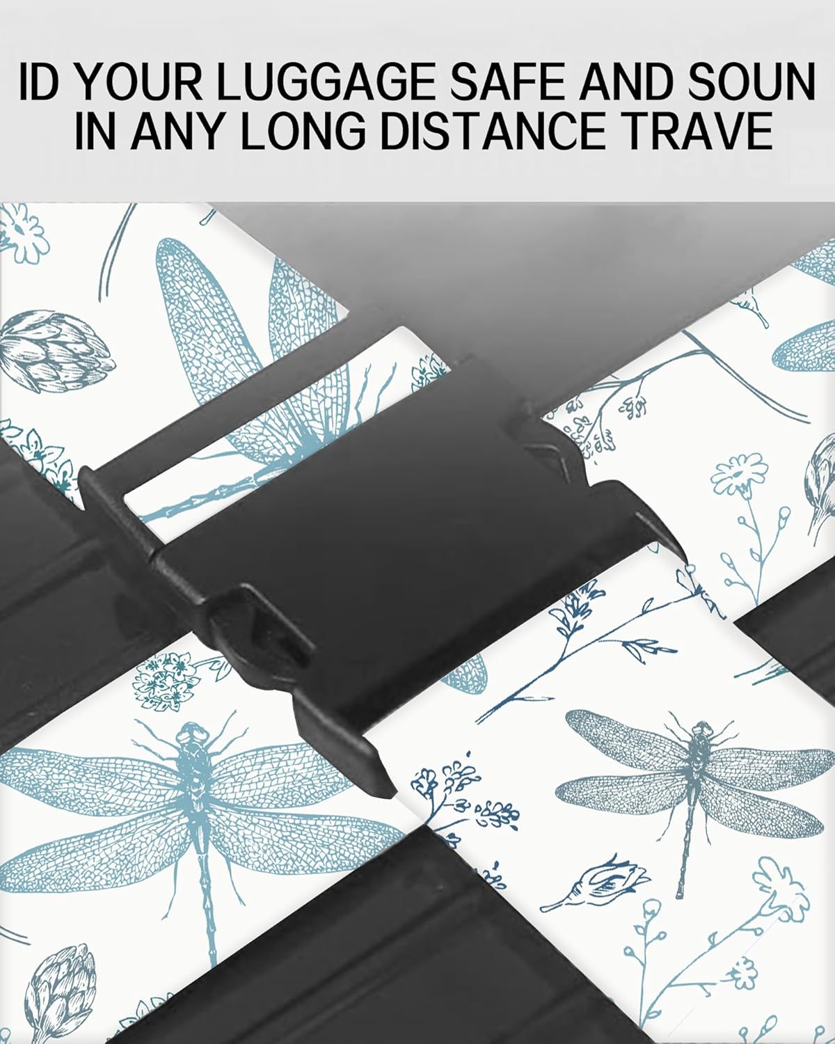 Luggage Straps for Suitcases, Adjustable Travel Belt, Durable Wide Luggage Strap, Cute Suitcase Strap Identifiers with Buckle, Bag Straps for Luggage, White Dragonfly