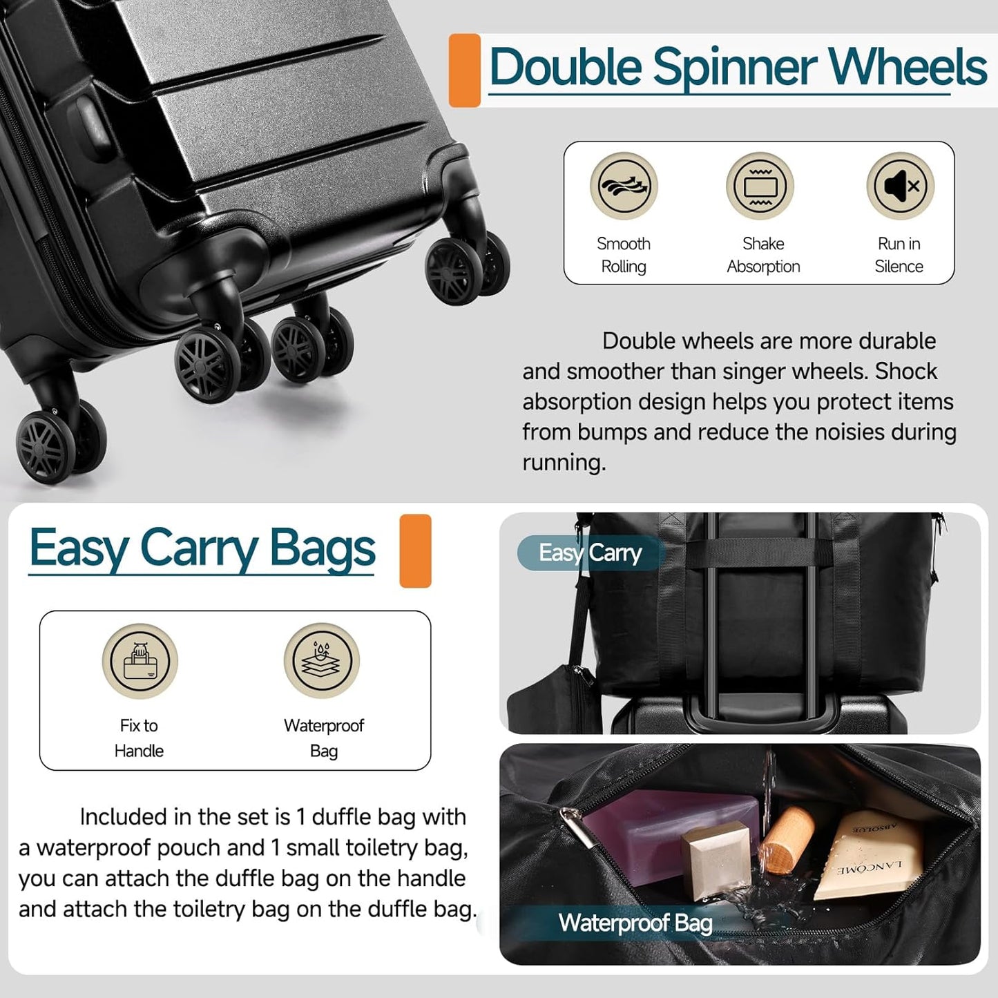 Hoteel Luggage Sets 3 Piece, 4-Yr Warranty ABS+PC Hard Shell Expandable Suitcases with Wheels, TSA Aproved Lock and Carry on Bags, Travel Suit Case Set for Men and Women, (3-Piece, Black)