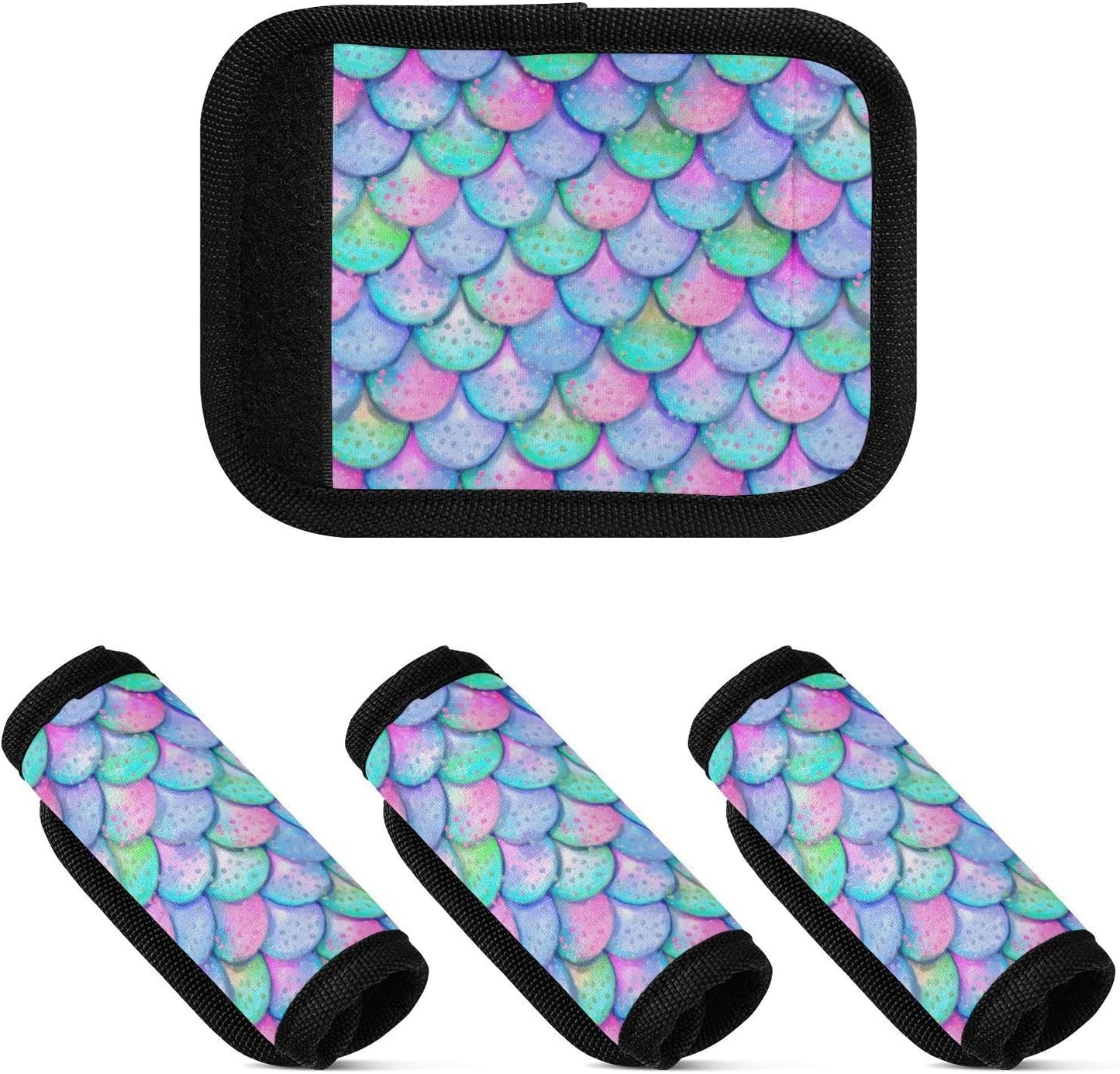 4Pcs Luggage Handle Wrap Suitcase Identifier Handle Covers Tags Soft Travel Bags Luggage Handle Gripper Accessories for Airplane Flying Mermaid Pattern
