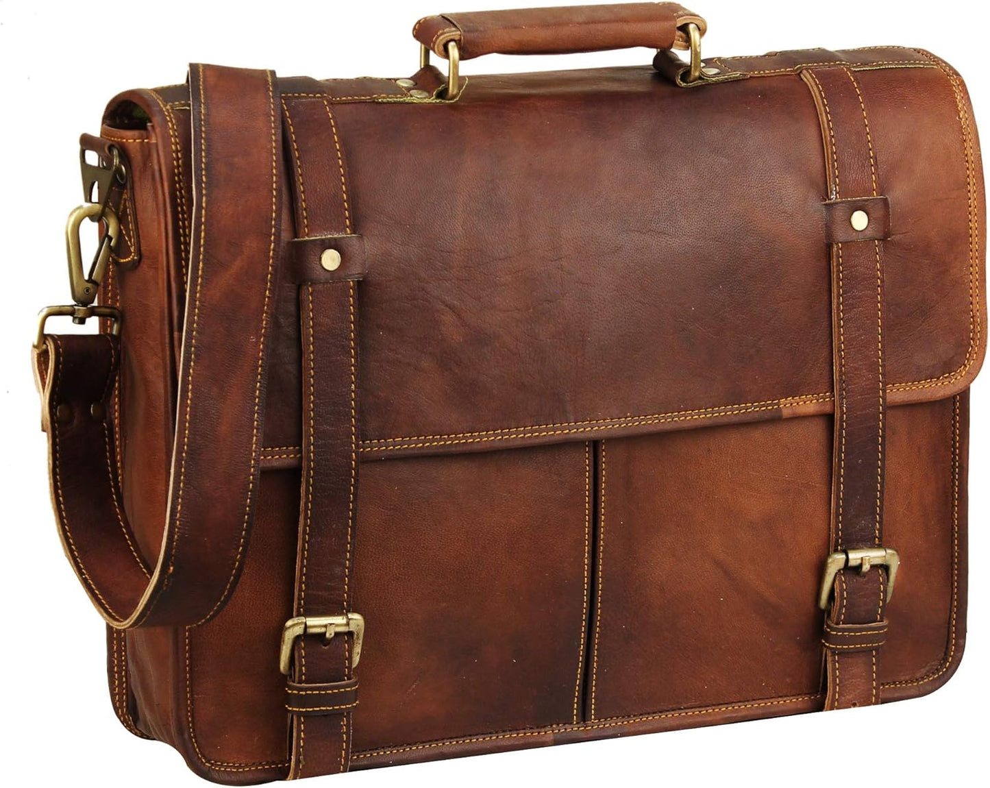 15 Inch Brown Leather Messenger Bag for Men and Women | Best Laptop Briefcase Computer Satchel Shoulder Crossbody Bag | Full Grain Leather Bag A Perfect Companion for College, Office Use