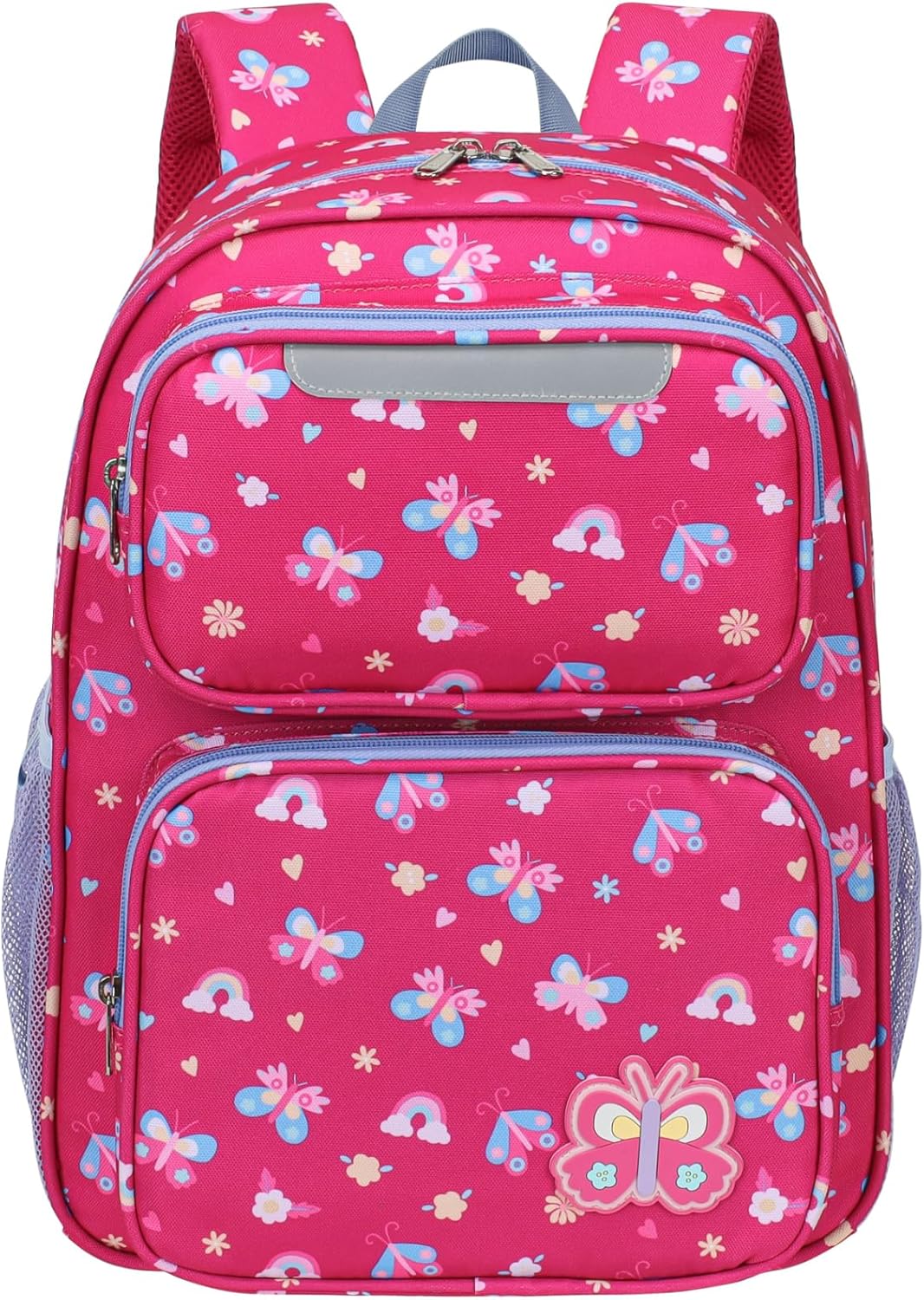 Kids Backpack for Girls - 15 Inch Backpack for Kids 3 to 8, Lightweight Bookbag for Preschool Kindergarten Elementary School, Insulated Pocket, Safe Reflective Stripe, Rose Pink Butterfly