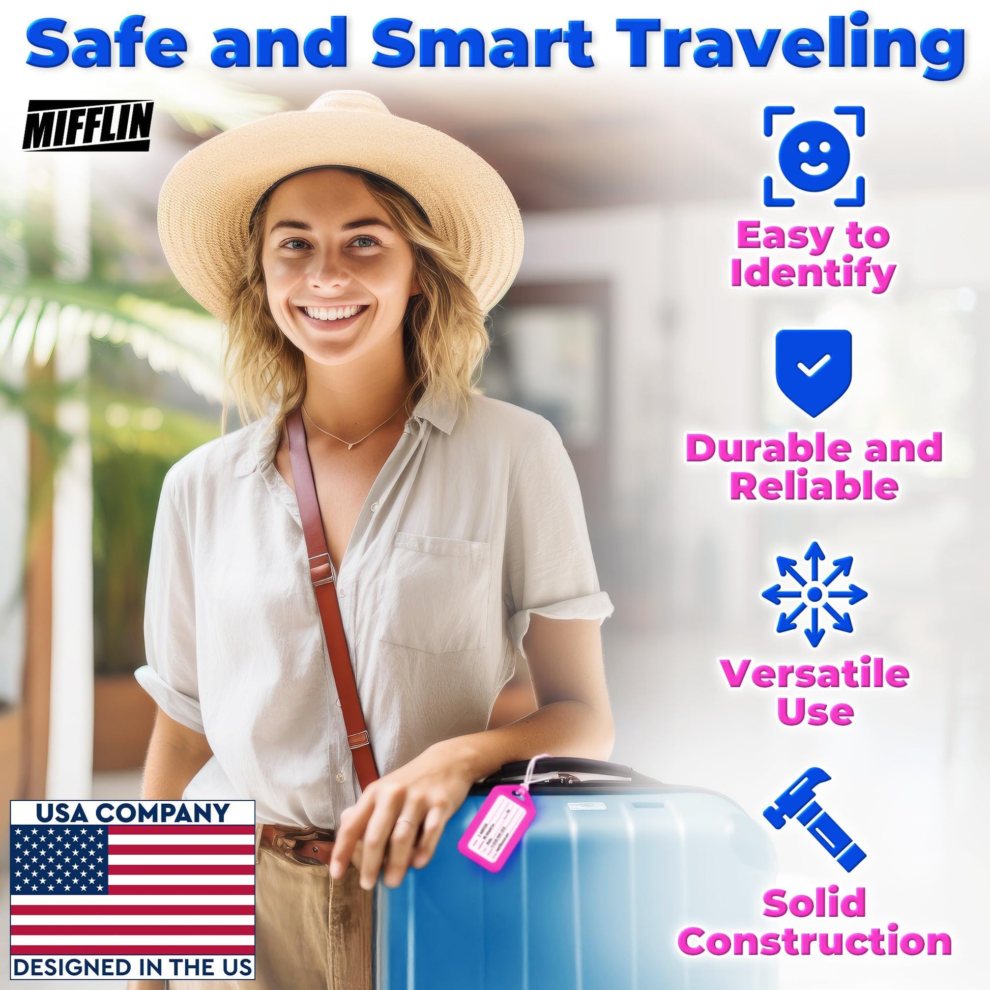 Mifflin-USA Luggage Tags (Assorted, 6 PK), Bag Tag for Baggage, Suitcase Tags Bulk