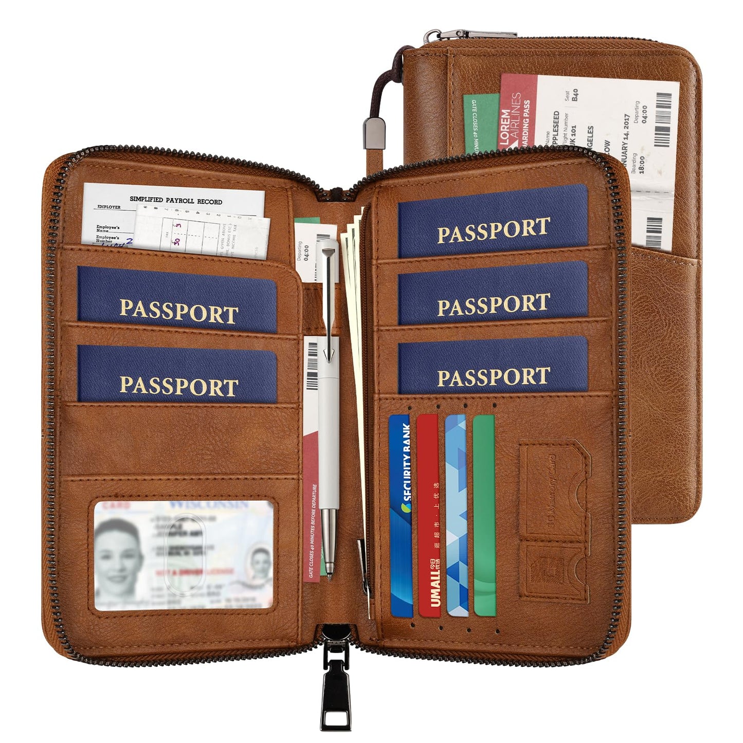 Likesing Family Passport Holder for 5, RFID Multiple Passport Holder-Brown