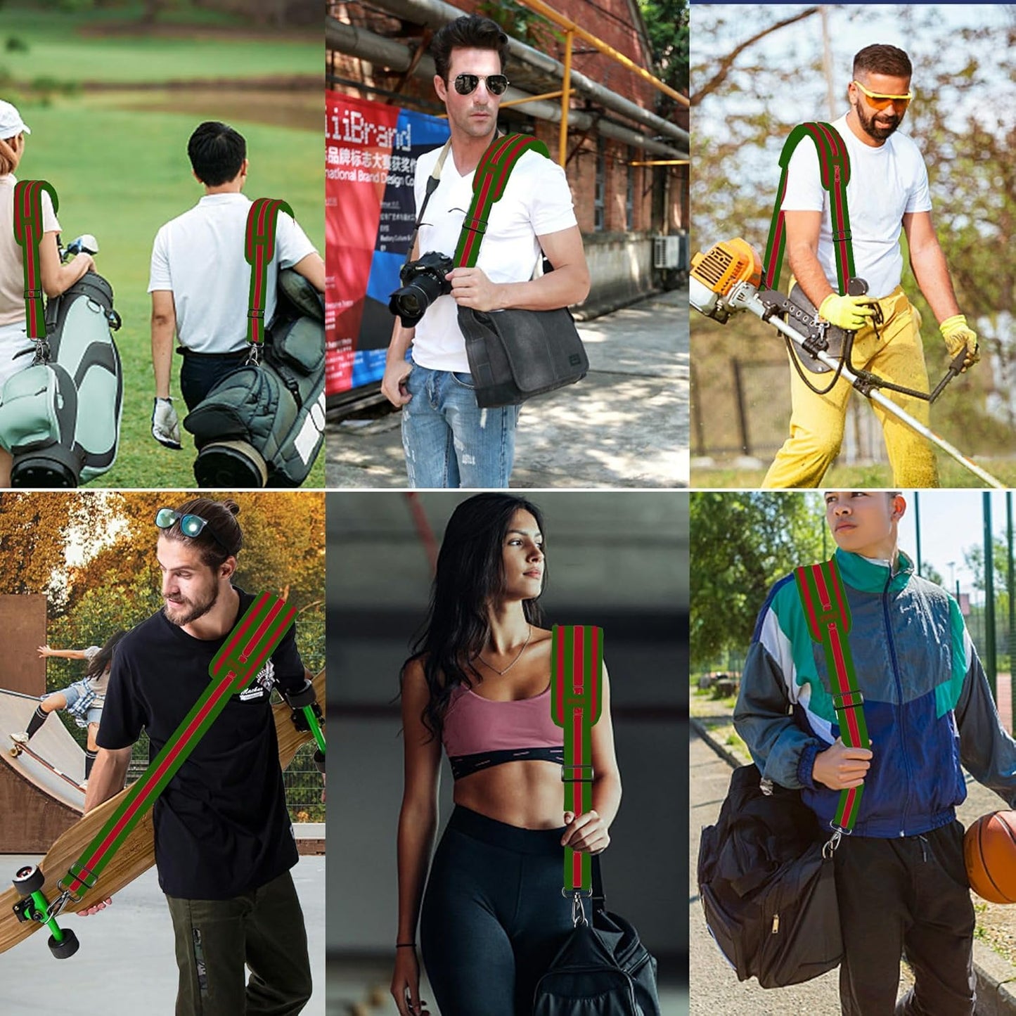 ZINZ Shoulder Strap - 59 Inch Universal Heavy-duty Adjustable Strap with Ultra-thick Fixed Breathable Pad for Laptop, Gym, Camera Bag and More - Stripe-RG