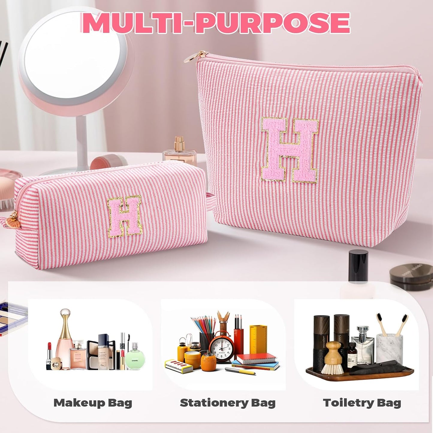 Monogrammed Gifts for Women - Cosmetic Bag for Teen,Initial Cute Makeup Bag Set for Women,Trendy Pouch for Niece Sister Friend Female Her,Birthday Gifts for Daughter - Peach,H