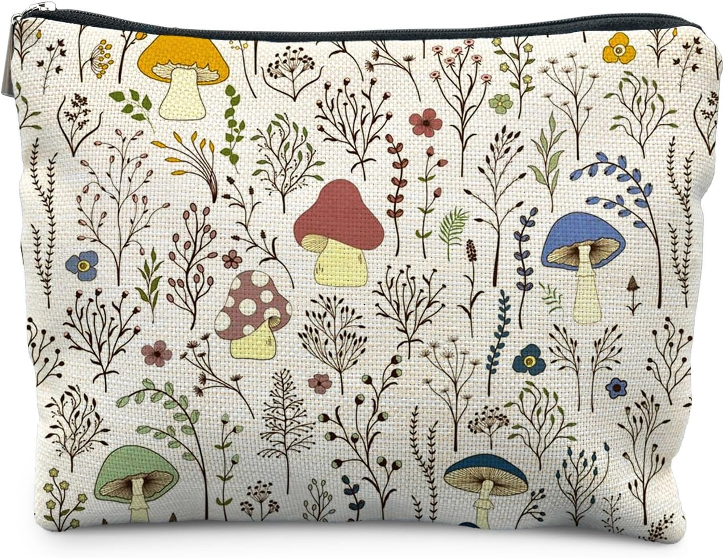 Vintage Colorful Mushroom Makeup Bag, Gifts for Women Lovers, Floral Cosmetic Toiletry Bag, Accessories and Stuff