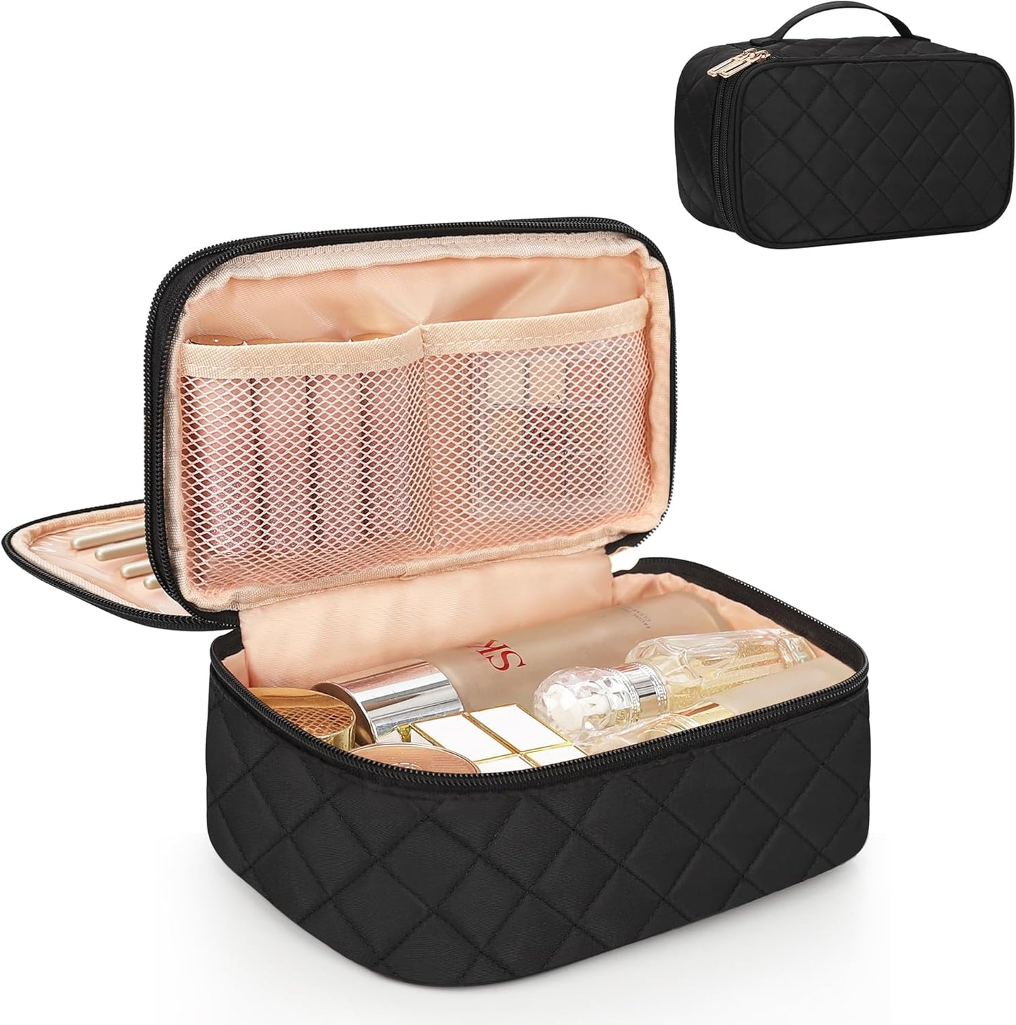 Relavel Makeup Bag, Small Makeup Bag for Women, Travel Cosmetic Bag, 2 Layers Waterproof Makeup