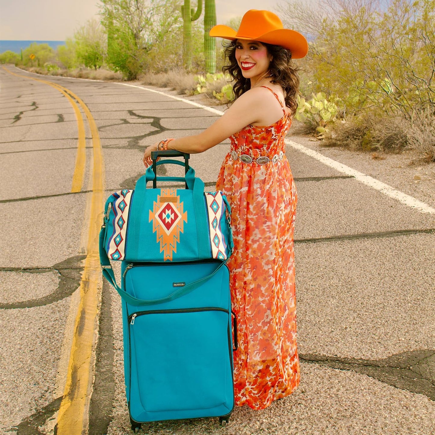Wrangler Duffel Bag for Women Large Travel Weekender Bag Designer Aztec Carry On Bags, Turquoise