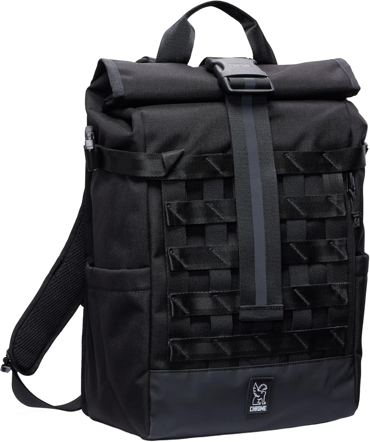 Chrome Industries Barrage 18L Black Roll-Top Backpack – Water Resistant Bag for Work, School, Travel – Features Cargo Net & Laptop Pocket