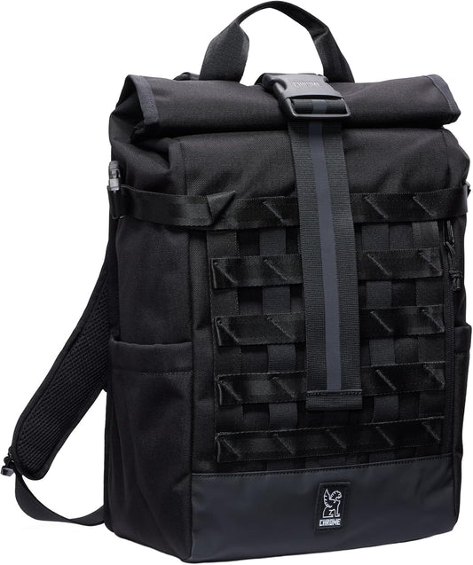 Chrome Industries Barrage 18L Black Roll-Top Backpack – Water Resistant Bag for Work, School, Travel – Features Cargo Net & Laptop Pocket